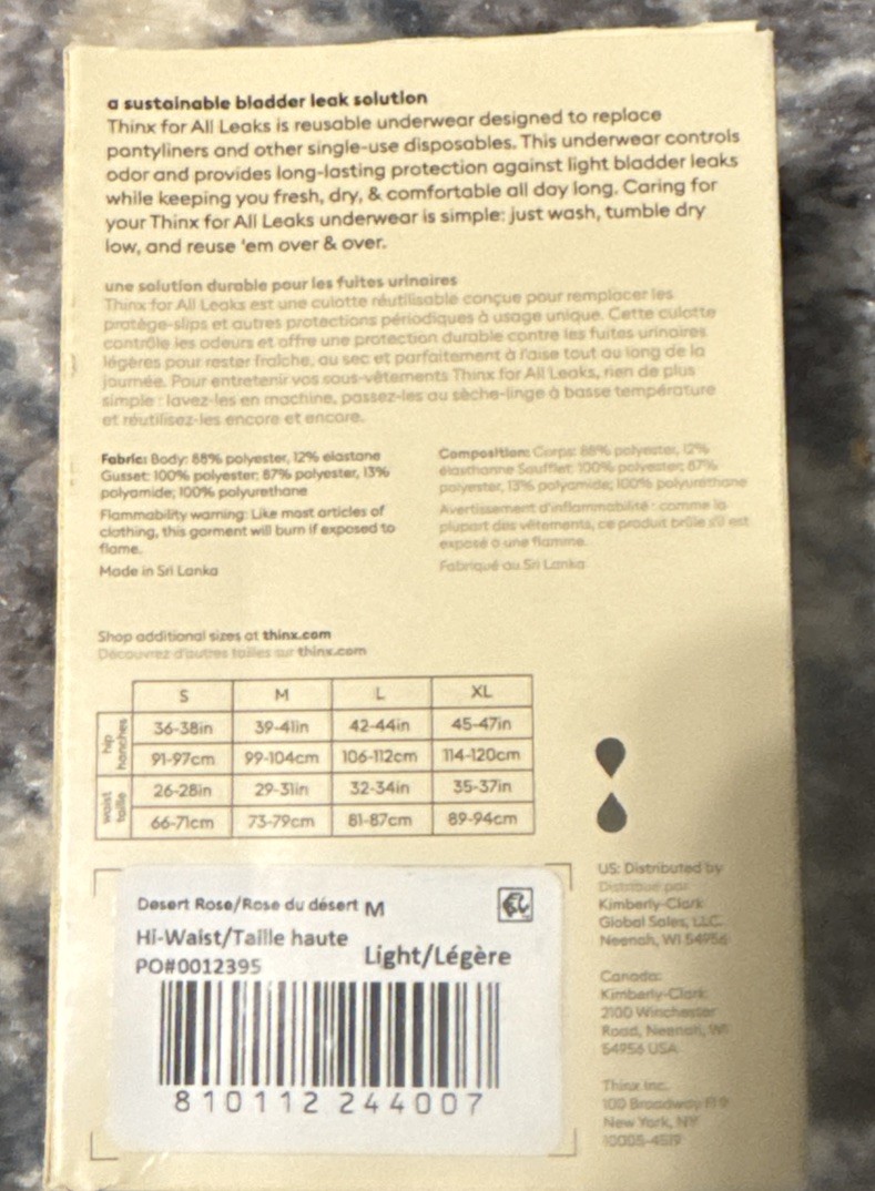 Thinx Leaks Underwear Reusable Bladder Leak, Hi-Waist, Light Absorbency Medium
