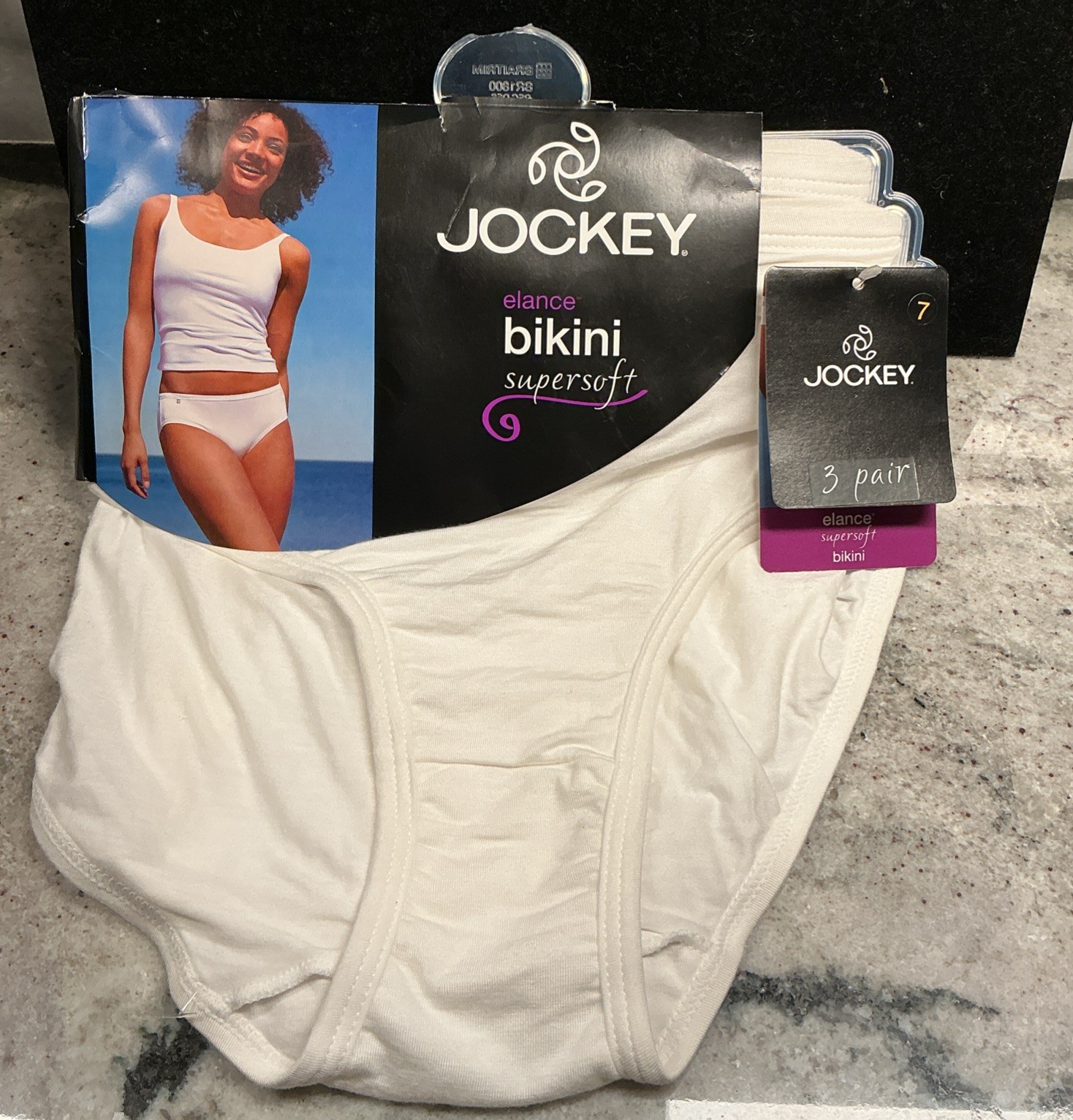 NWT JOCKEY set of 3 Womens Size 7 Elance Supersoft White BIKINIS-Panties