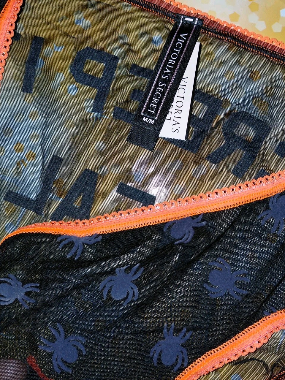 VS Older Style Halloween Spider Mesh Hiphugger NEW SIZE Medium Black/orange