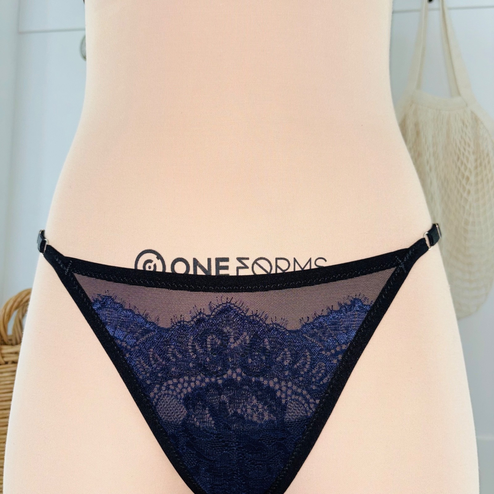 BLUE Lace UNDERWEAR Set SHEER Black SISSY Mesh Vintage LINGERIE Bikini BRIEF S M