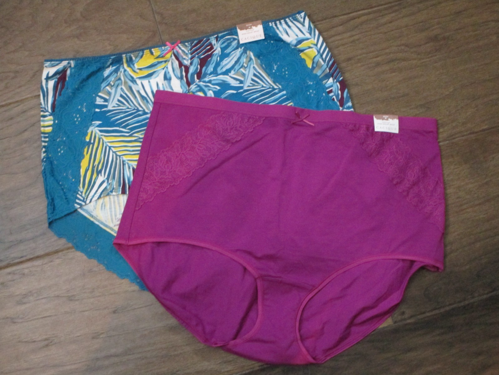2-PACK CACIQUE HIGH-WAIST LACE BRIEF PANTIES IN BLUE PALMS/ MAGENTA SIZE 22/24
