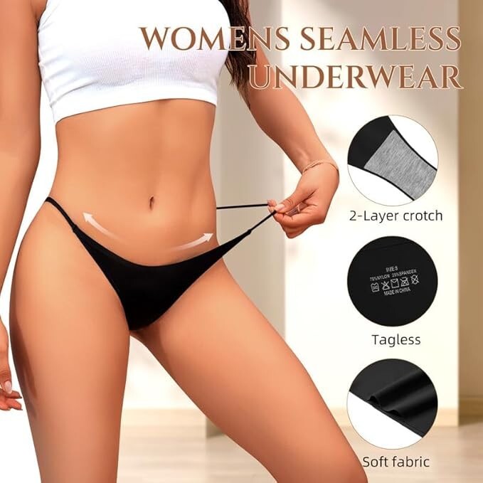 Seamless Thong Low Waisted Slim Rope Design Bikini Cut Soft Thin Multi-Pack M