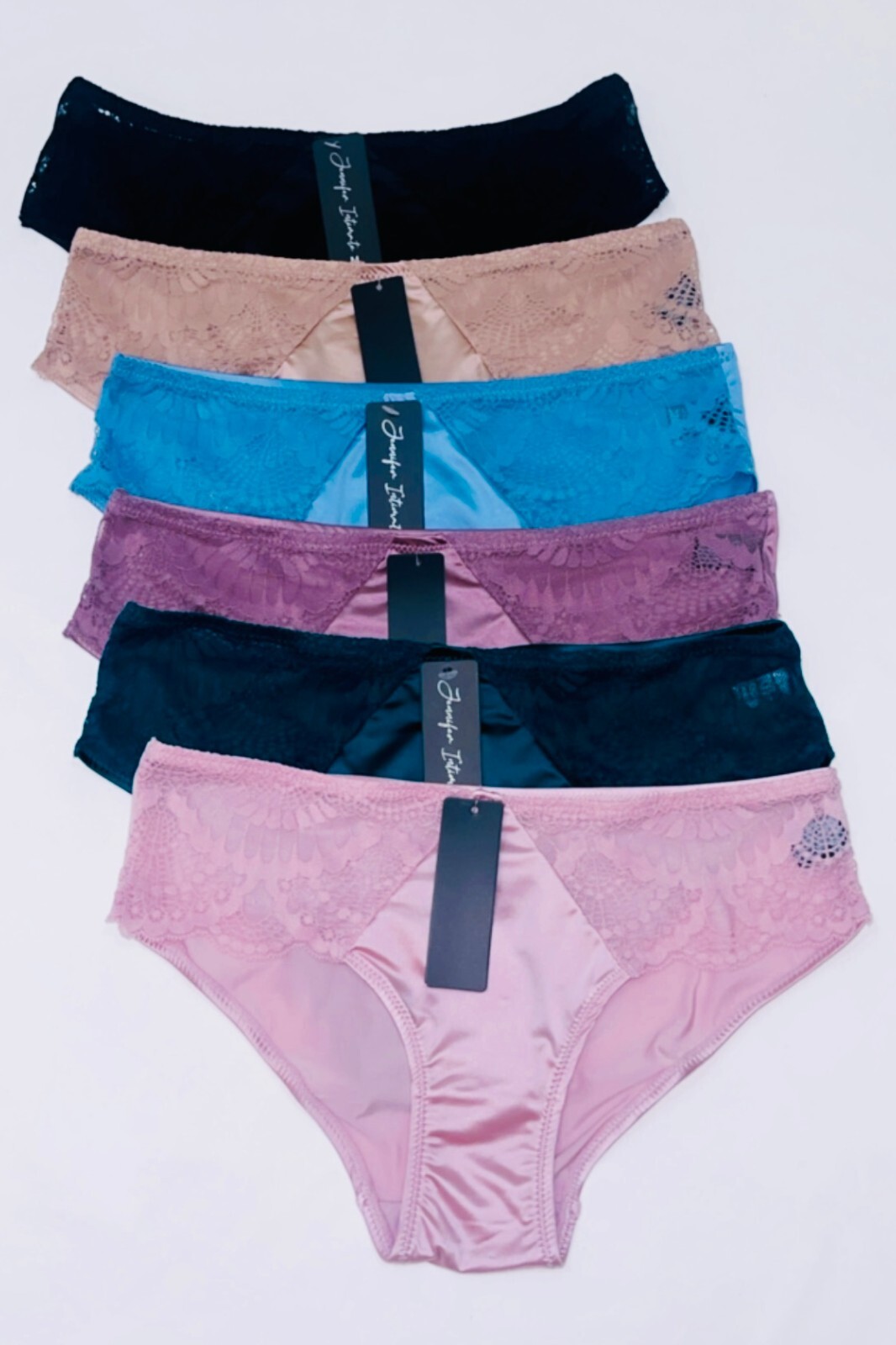 6 Pack PRETTY SATIN BIKINIS Style PANTIES Womens Under #68836 Lace Multi-Color M