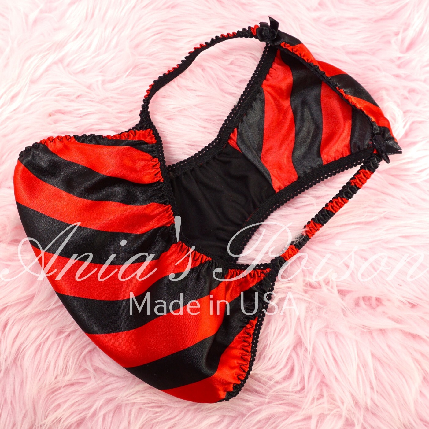 VTG style Satin Red Black candy Stripe ladies sissy panties String bikini S-2X