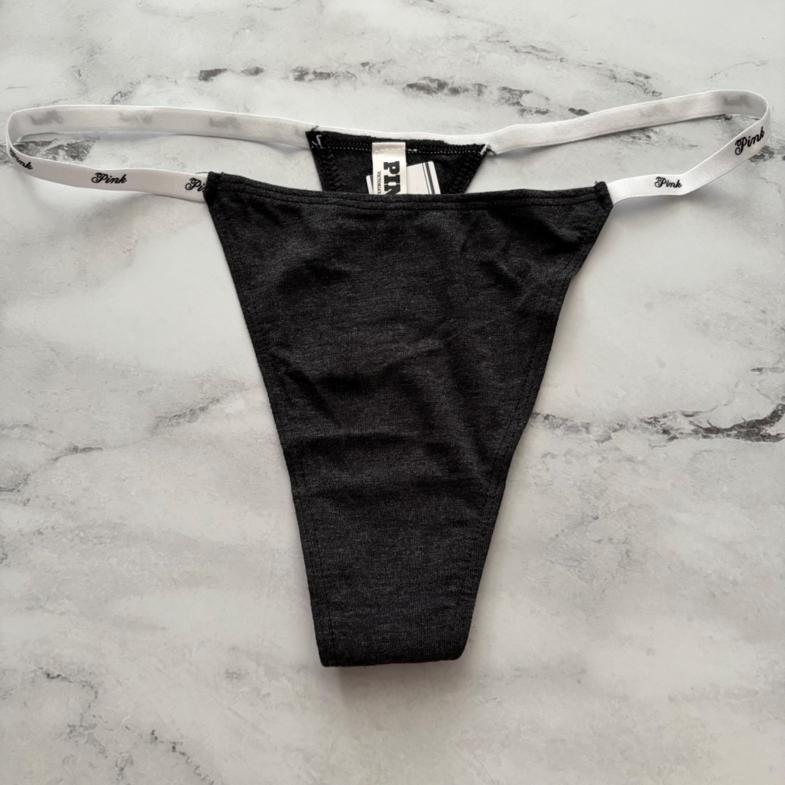 PINK Victoria’s Secret String Thong Panty Nwt High Leg Logo Charcoal Gray XL 2XL