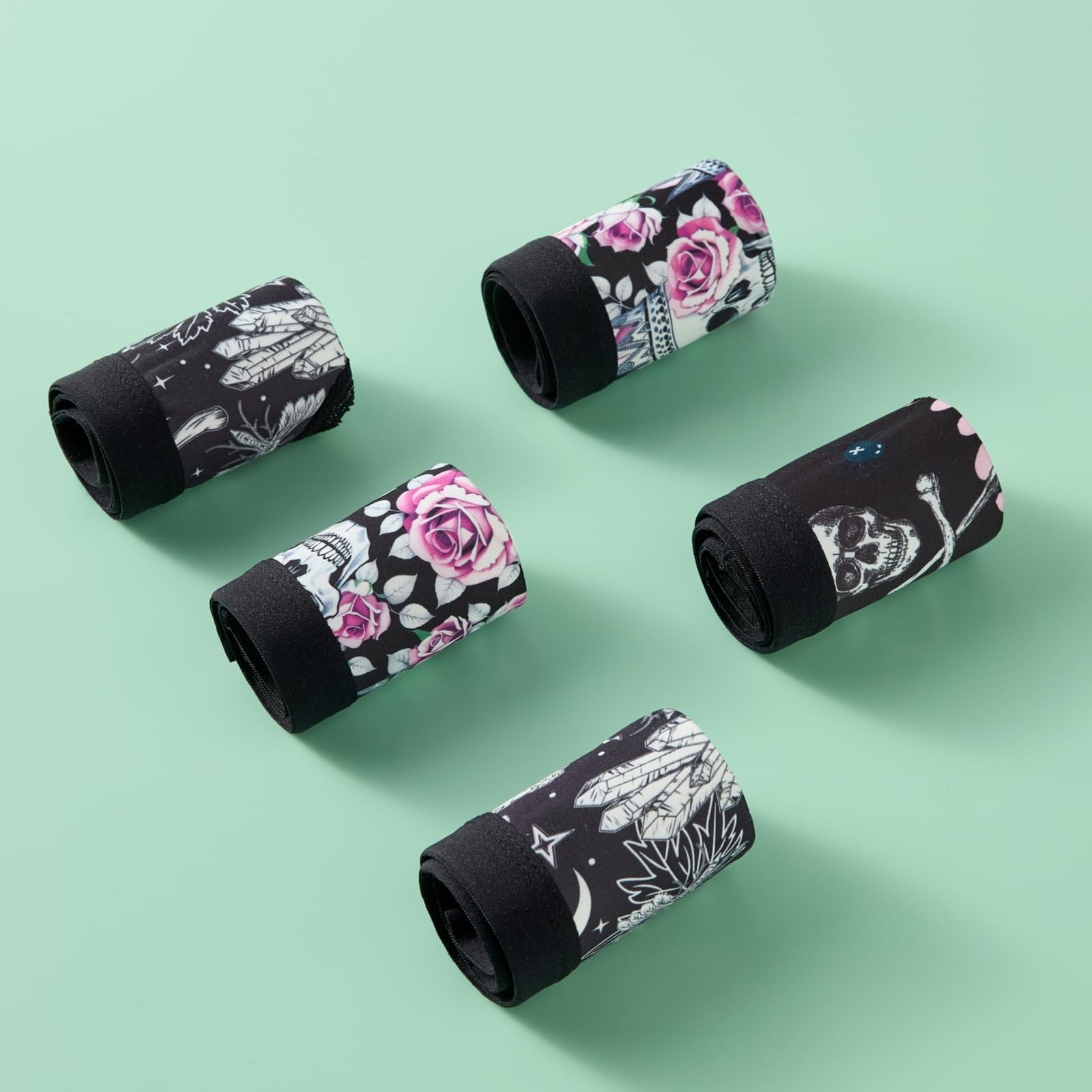 ELFFREYA Gothic Floral Print Thong Panties Set, 6 Pack, Skull Rose Pattern,