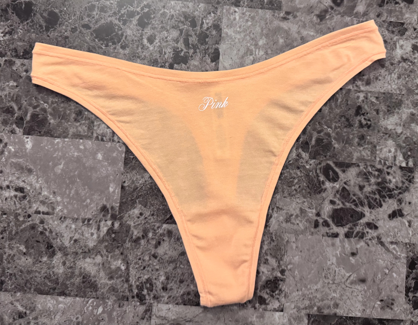 NWOT VICTORIA’S SECRET PINK ORANGE PEACH WHITE LOGO HIGH LEG THONG PANTIES