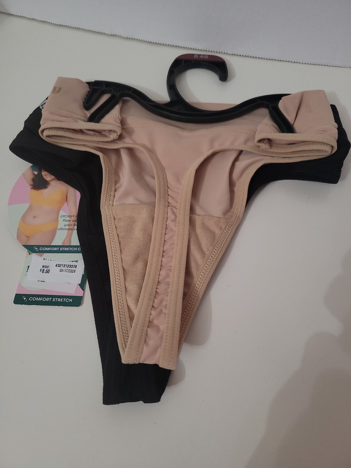 Kindly Yours Women’s S (4-6) Crossover Thong Lycra Panties 2 Pk Black Beige NEW
