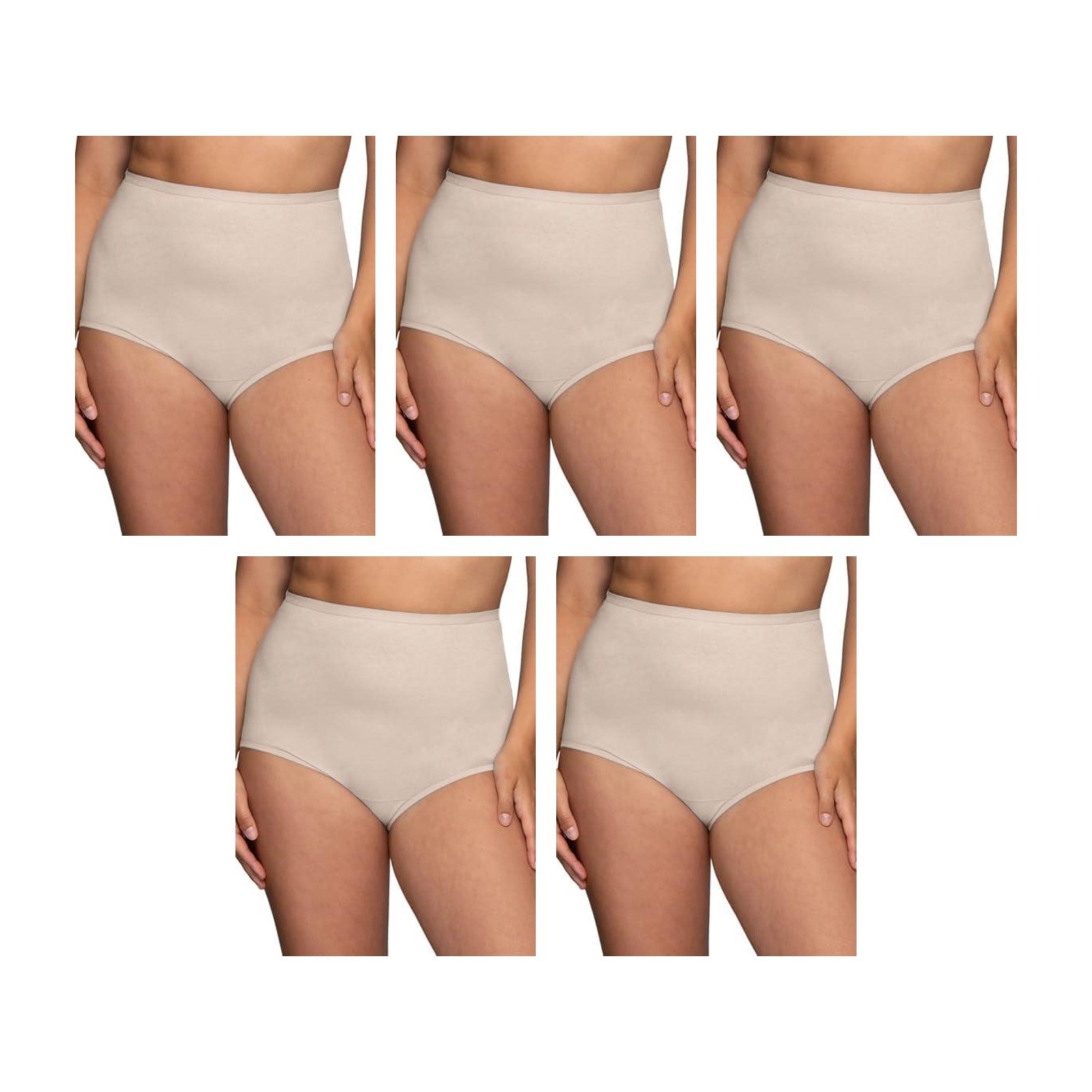 5 Pack Vanity Fair Perfectly Yours Tailored Cotton Brief Fawn Size 8 15318