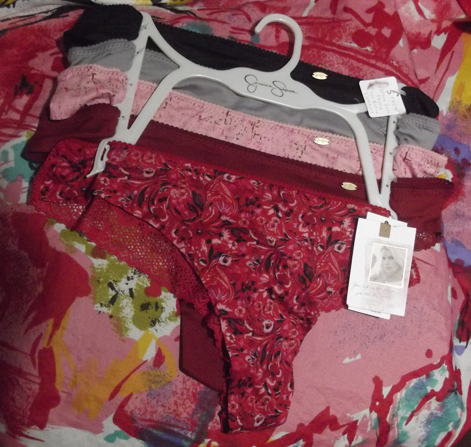 5 NEW JESSICA SIMPSON JS41190 MF ULTRA SOFT LACE BACK THONG PANTIES L