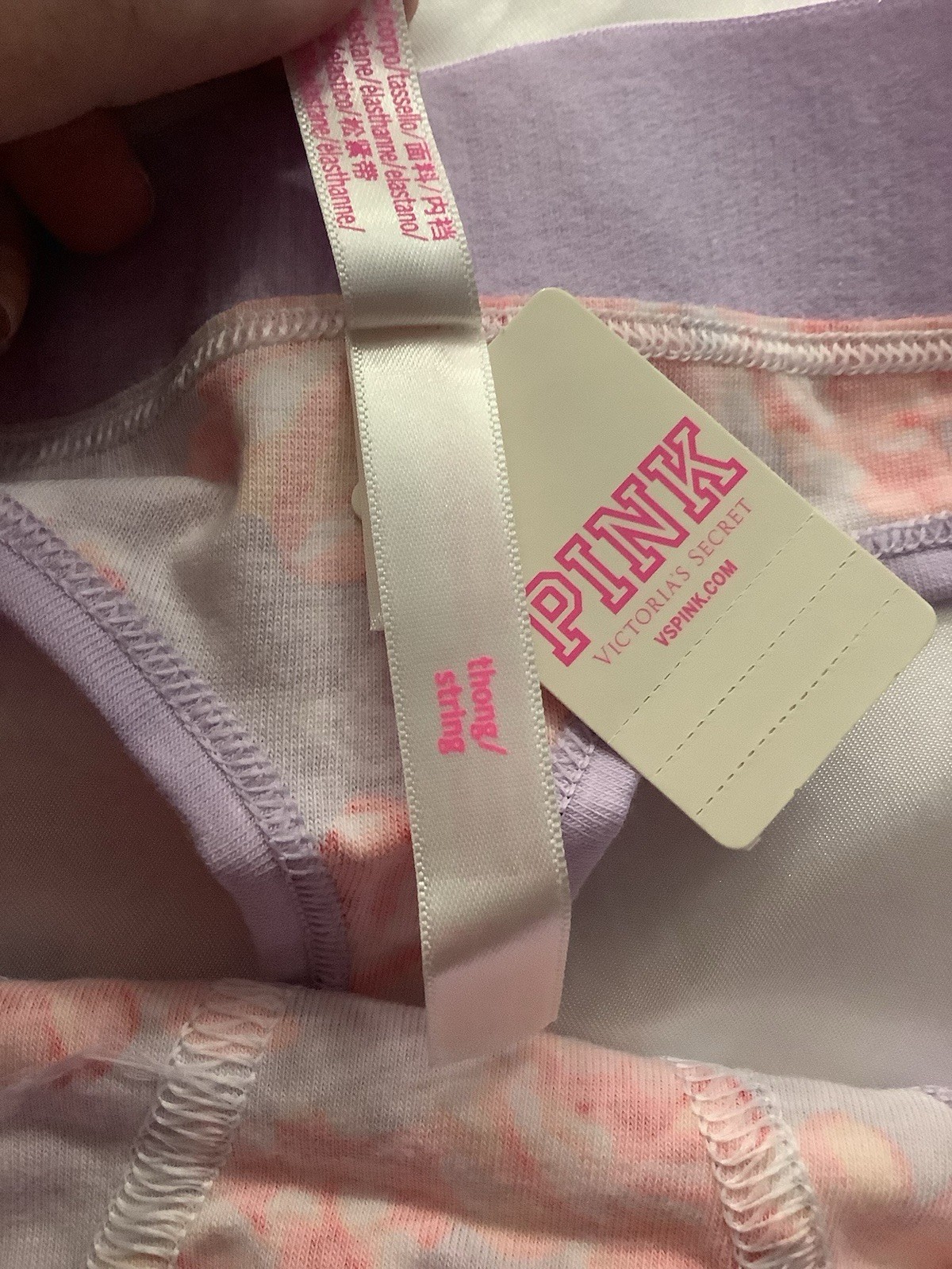 Victoria’s Secret PINK Women’s Thong Panties Purple Floral Boy Binding 1pk Large