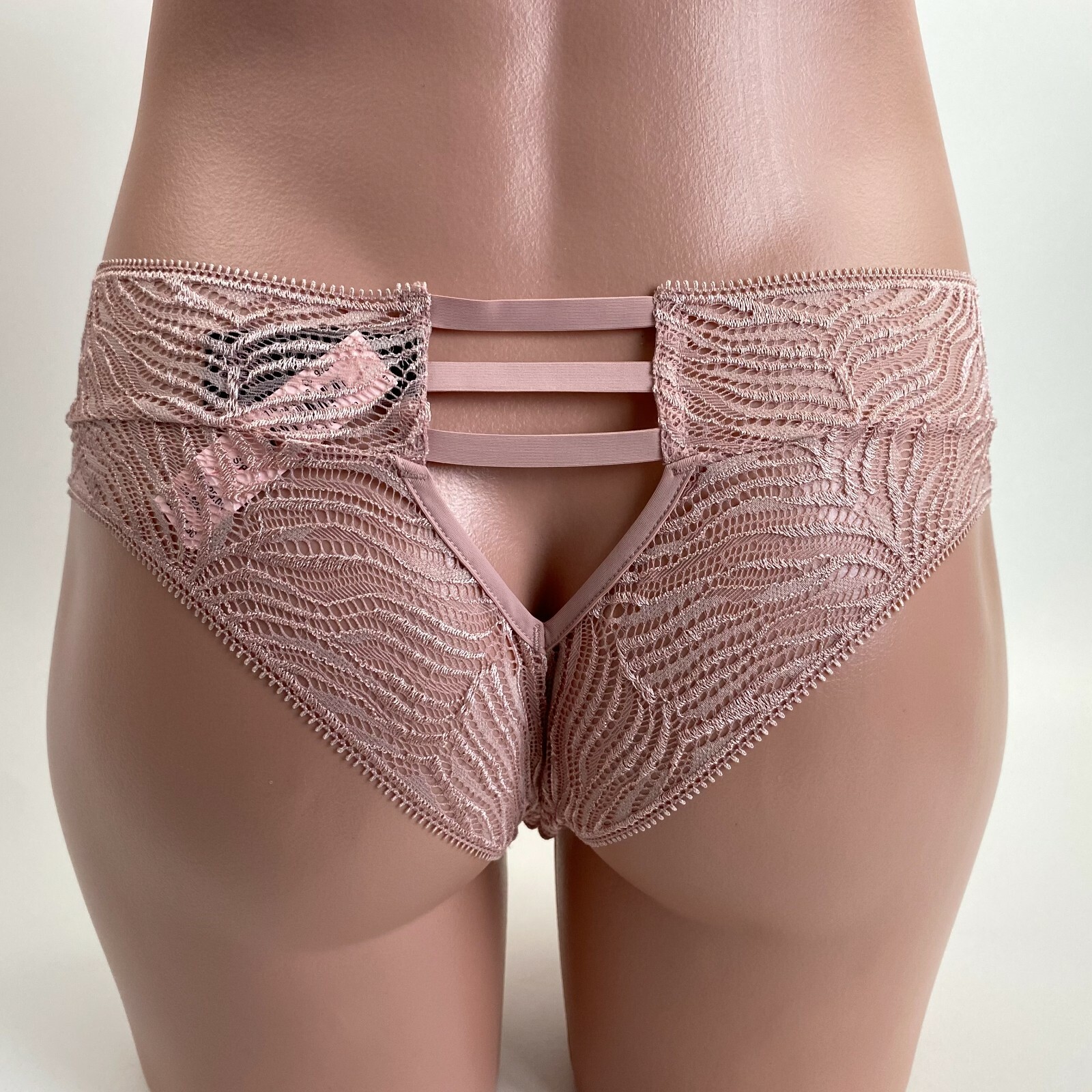 Victoria’s Secret Lace Zebra Pattern Tanga Panties Beige Size XL NWT