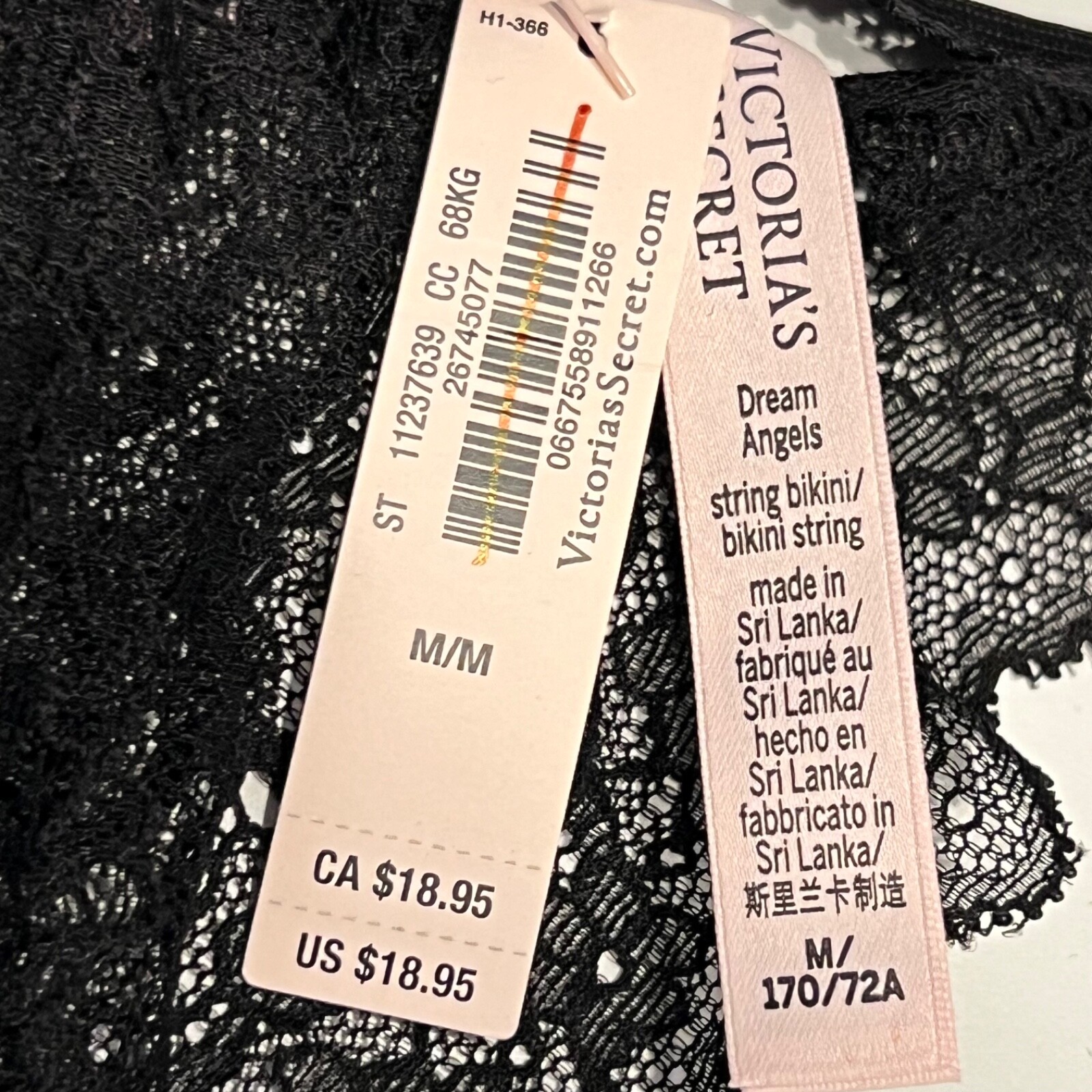 NWT VICTORIA’S SECRET Dream Angels String Bikini XS-S-M-XL Black Lace Pink
