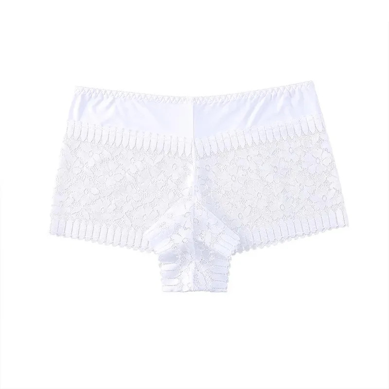 Women High Waisted Sexy Hollowed-out Lace Plus Size Panties Lace Boyshorts