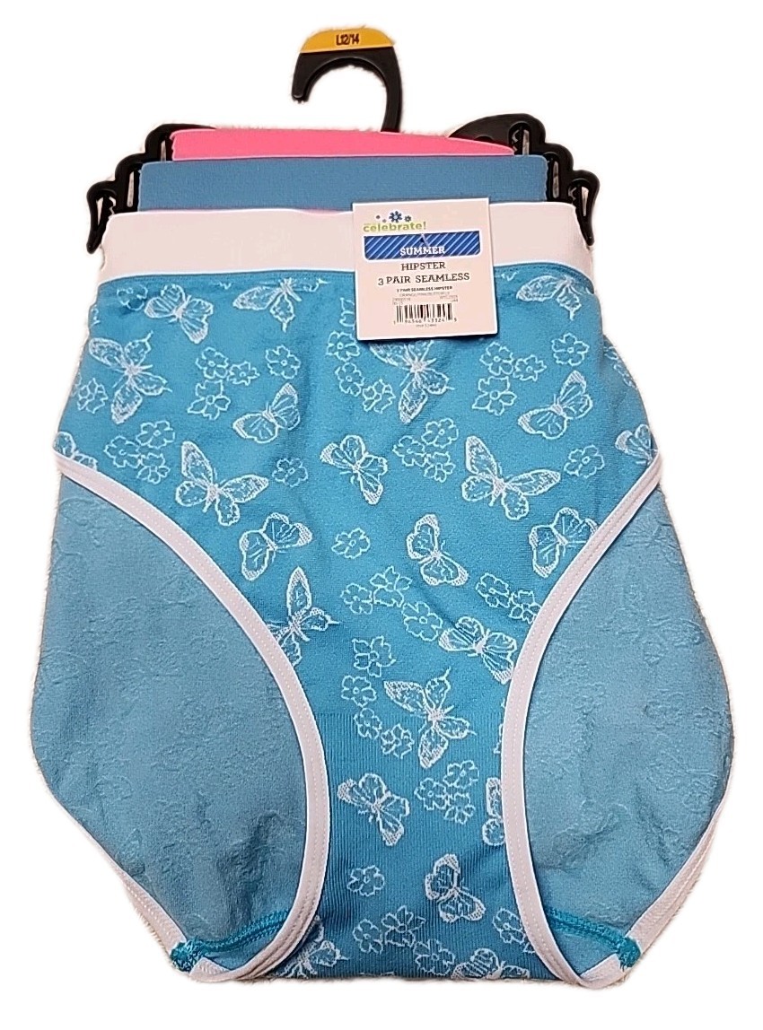 NWT Way To Celebrate 3-Pack Seamless Hipster Panties Size Large Multicolor