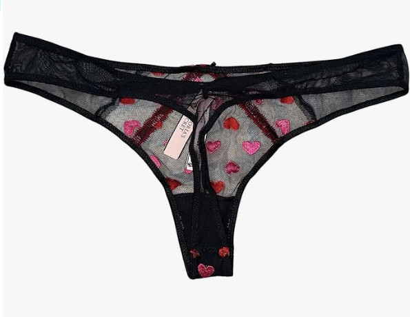 Victoria’s Secret Dream Angels Heart Embroidery Thong Panty Black / Red Medium