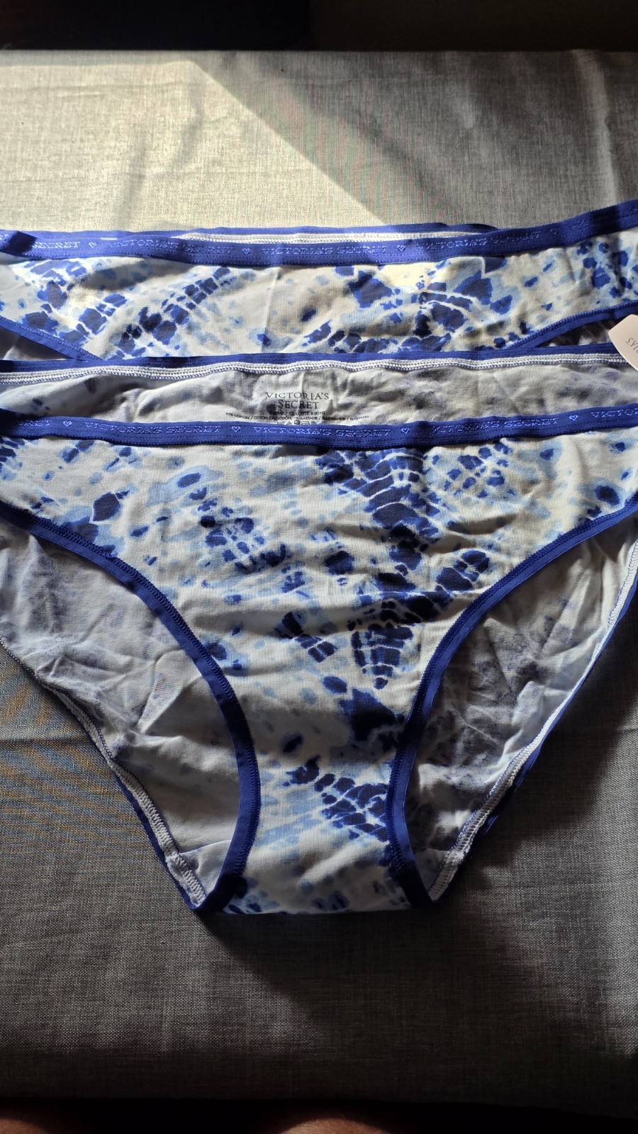 Victoria SECRET Culotte Bikini 2 Pair Tie Dye Blue Cotton NOS