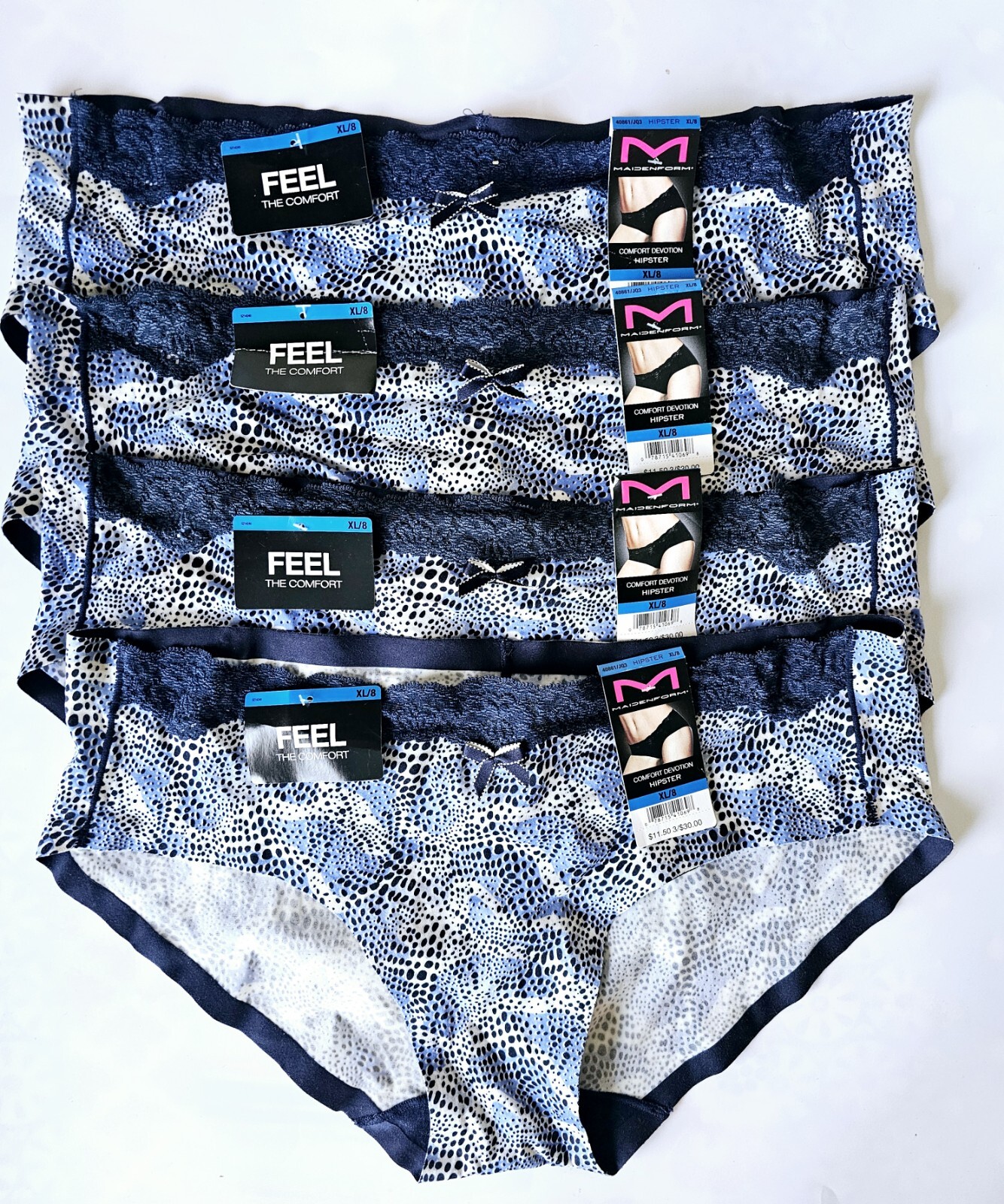 Maidenform 40861 4-Pair Women Comfort Devotion Hipster Panty Underwear Size 8 XL