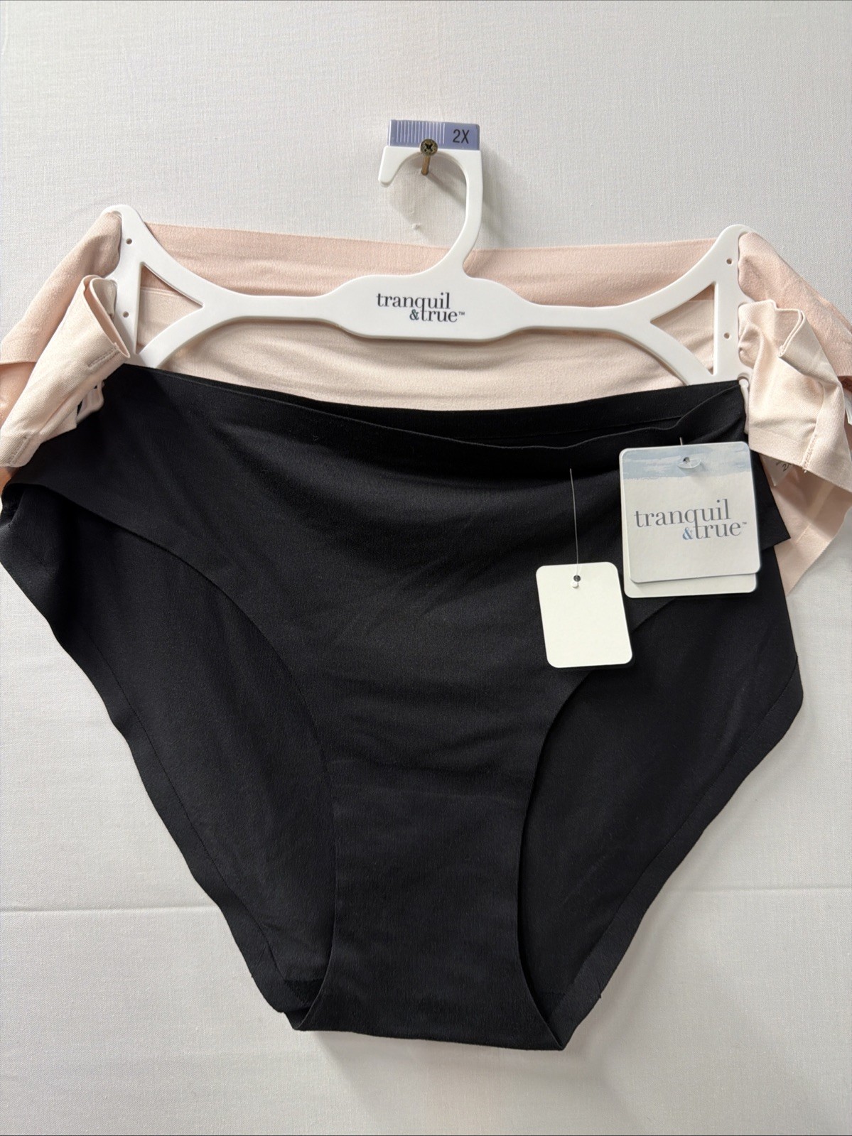 Tranquil & True Womens 2X Bikini Panties Microfiber Solid Black Ivory Pink 3 PK