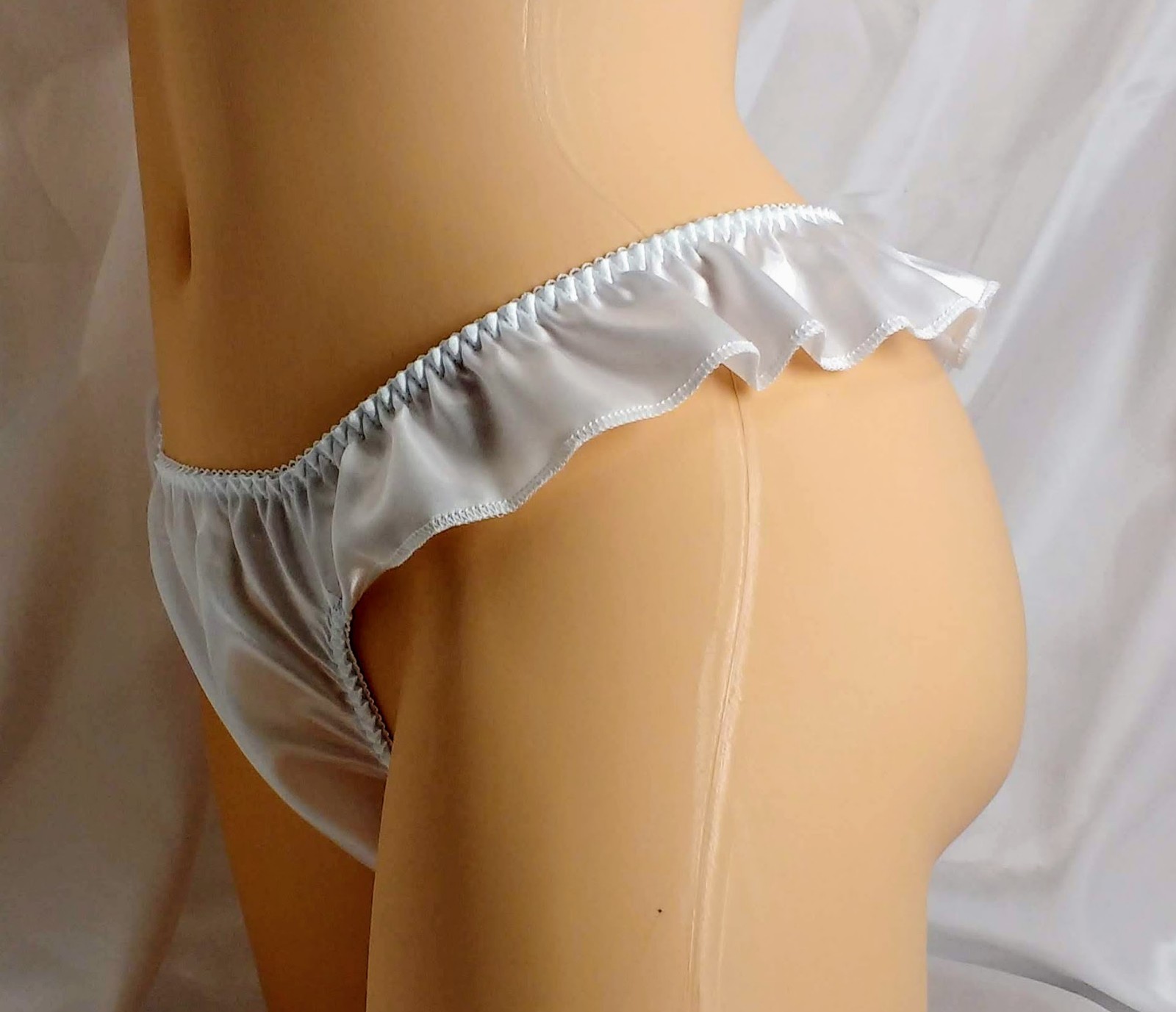 White Satin Flutter Thong panties VTG style.