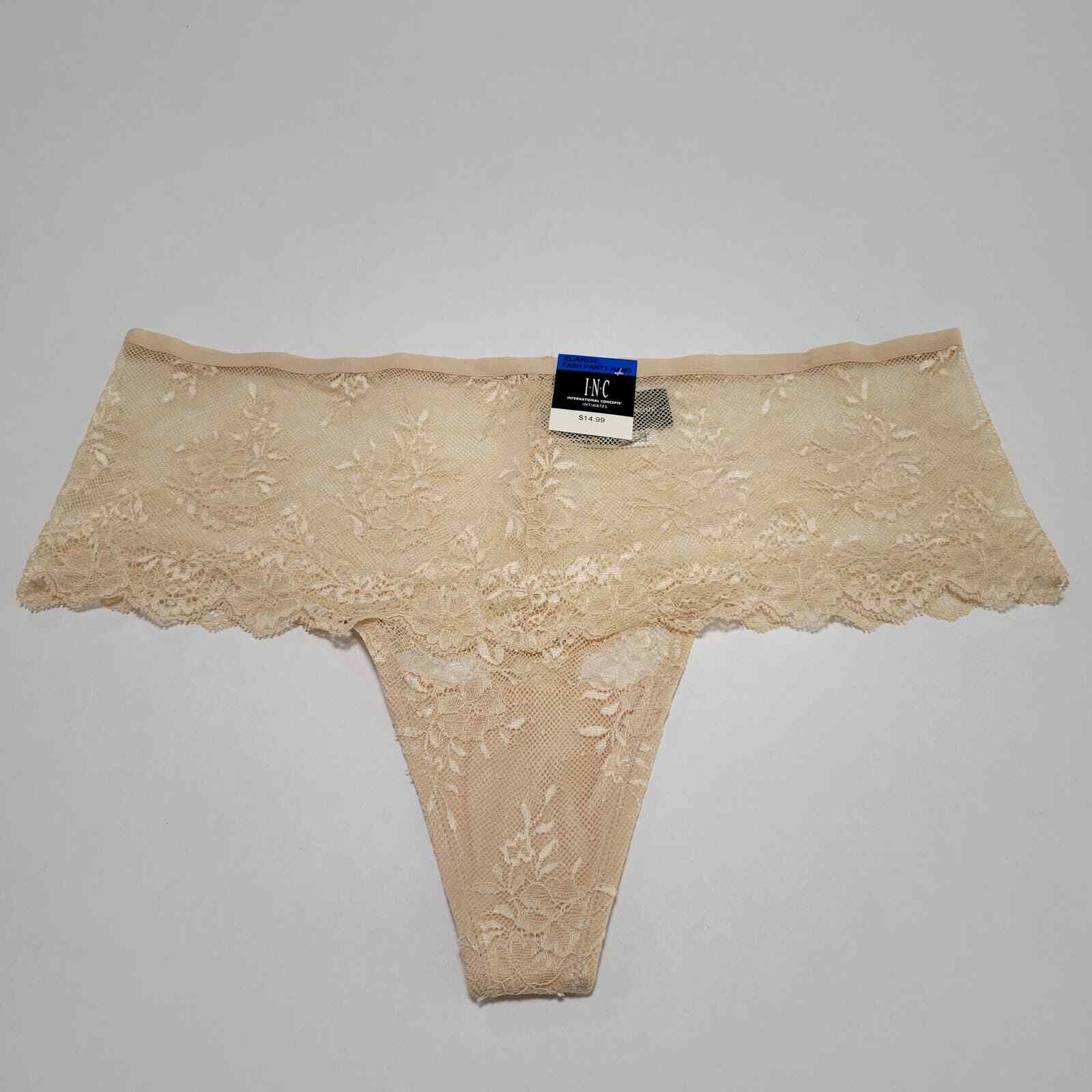 INC International Concepts High-Waist Lace Thong, Almond Latte NWT $15 X-Large