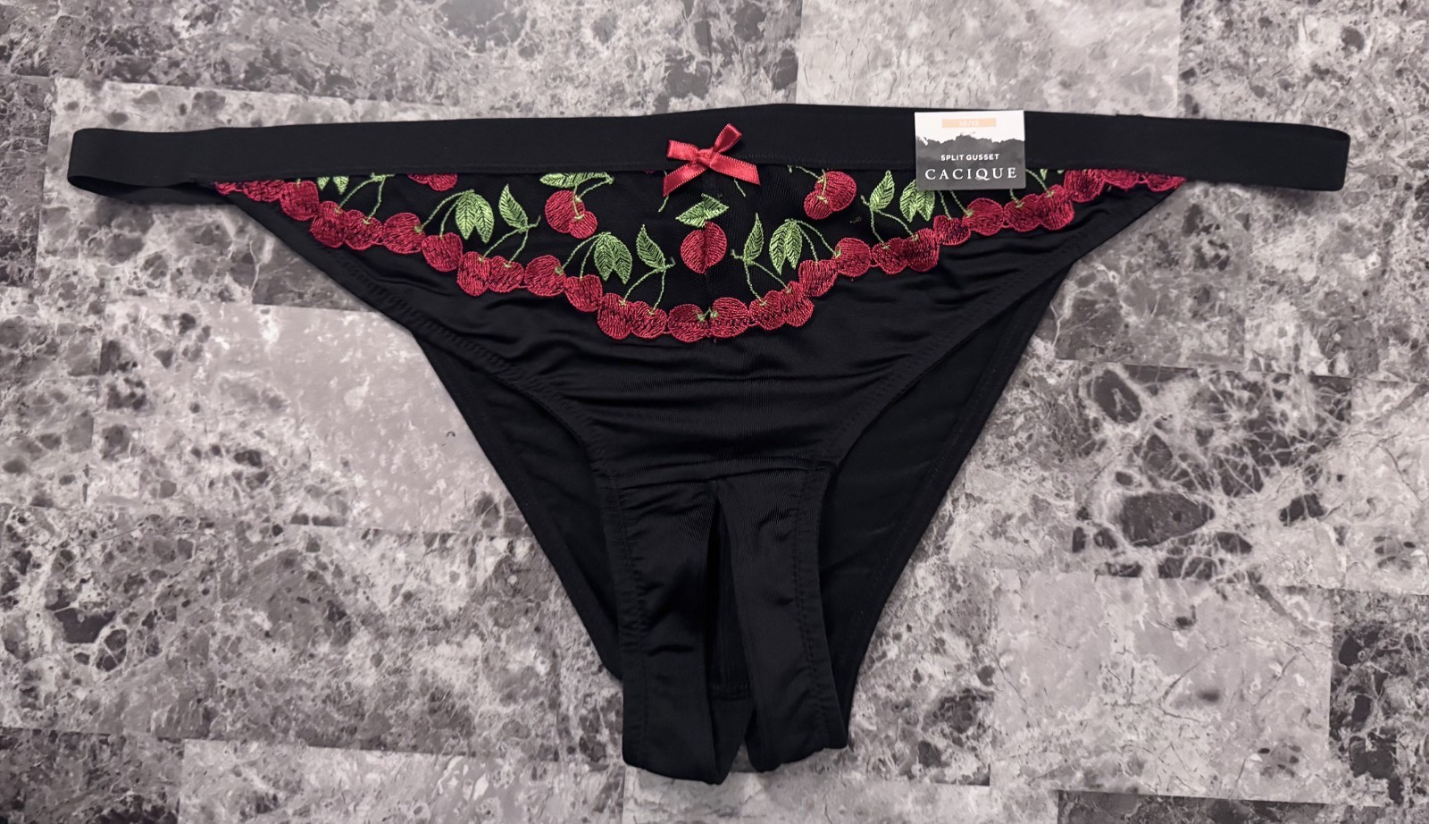 NWT CACIQUE LANE BRYANT 10/12 CHERRY SPLIT GUSSET CROTCHLESS BRAZILIAN PANTIES