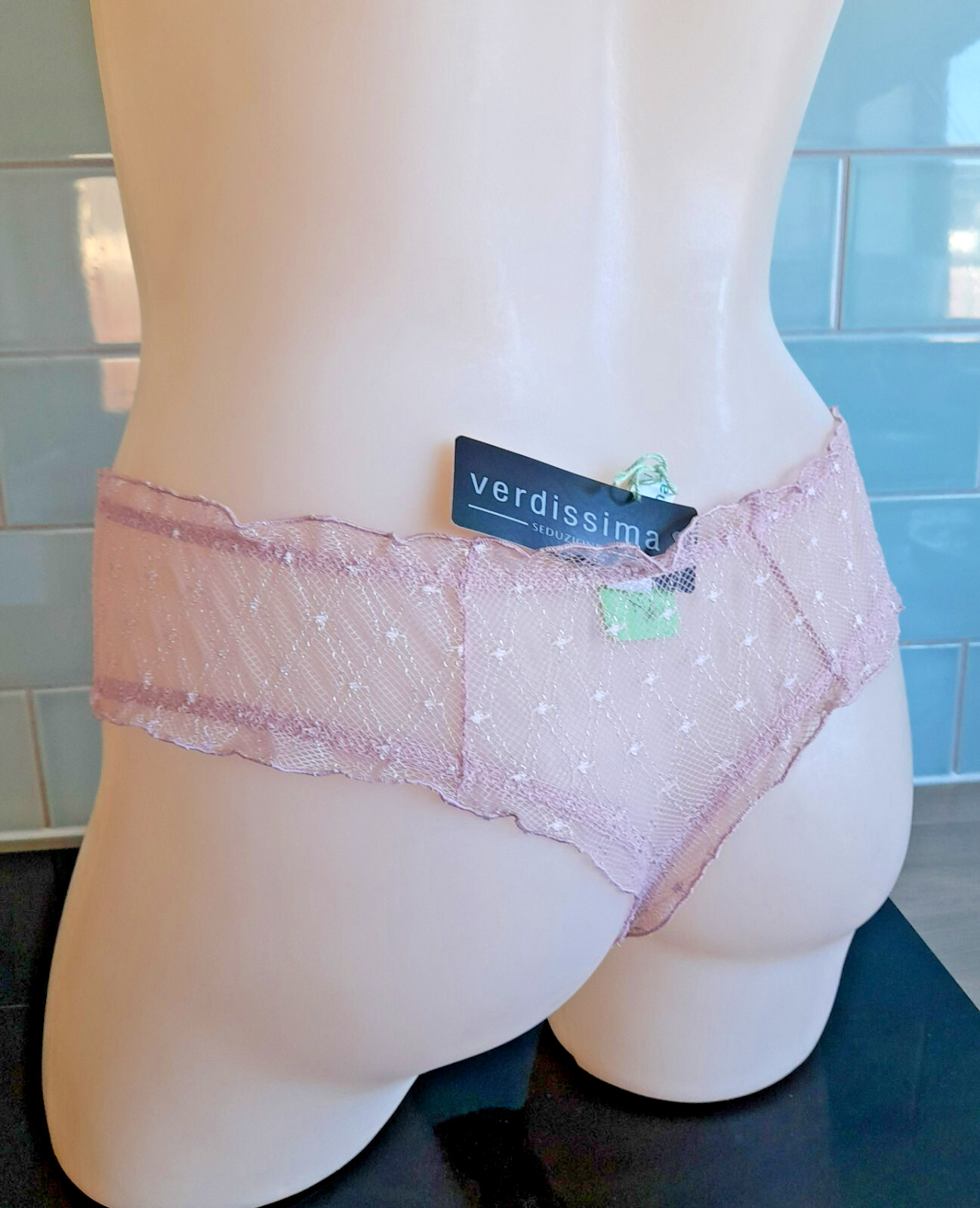 Verdissima STARRY NITE Sheer Wide Sided Pink Lace Hipster Thongboy M