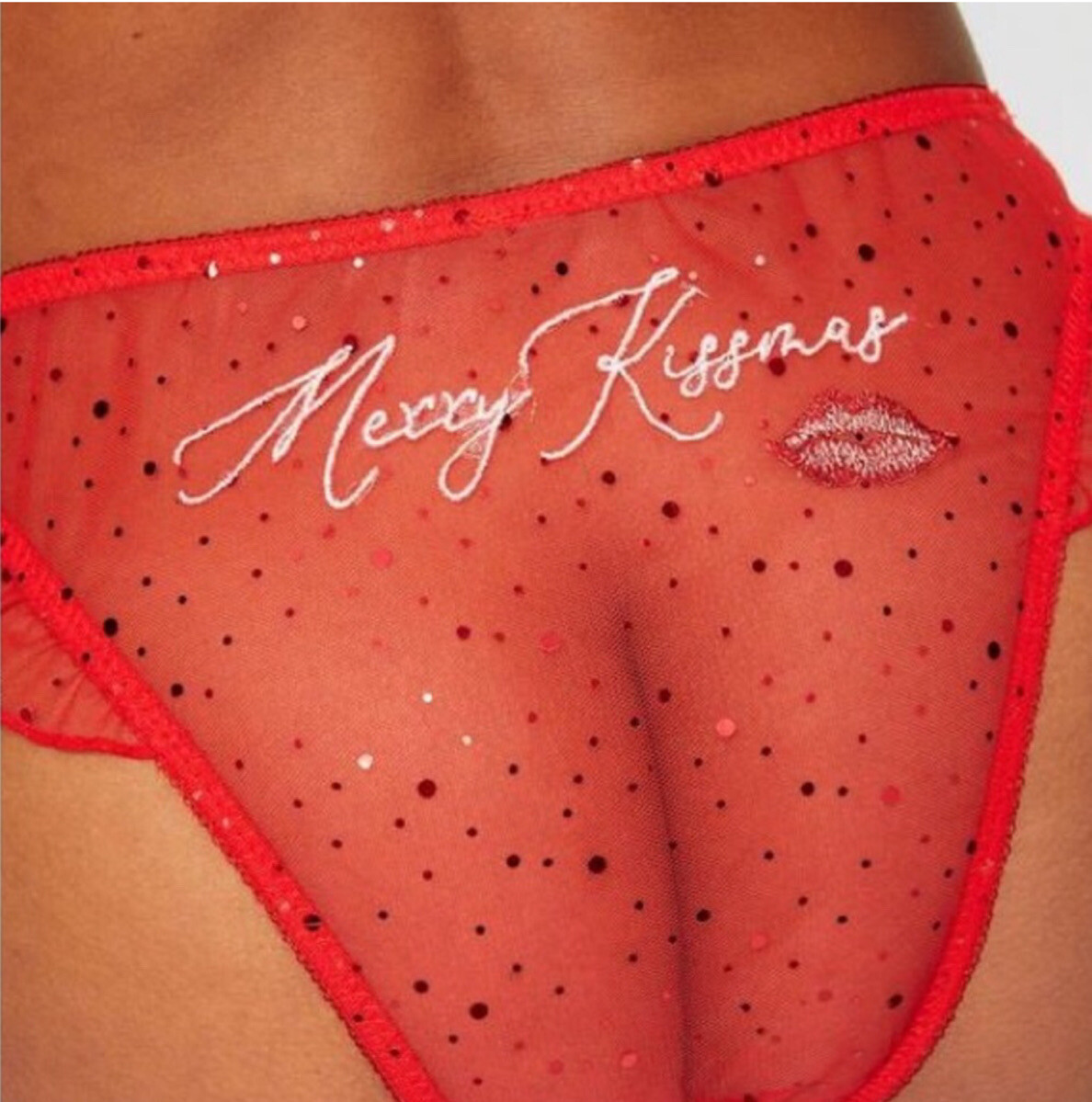 ANN SUMMERS MERRY KISSMAS RED SPARKLE PANTY SIZE MEDIUM NWOT