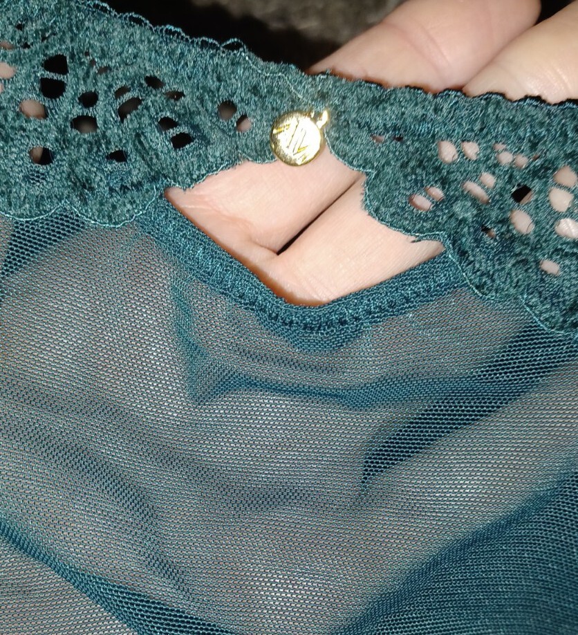 Adore Me/VS Velvet & Mesh Keyhole Brazilian Panty NEW Large Dark Green
