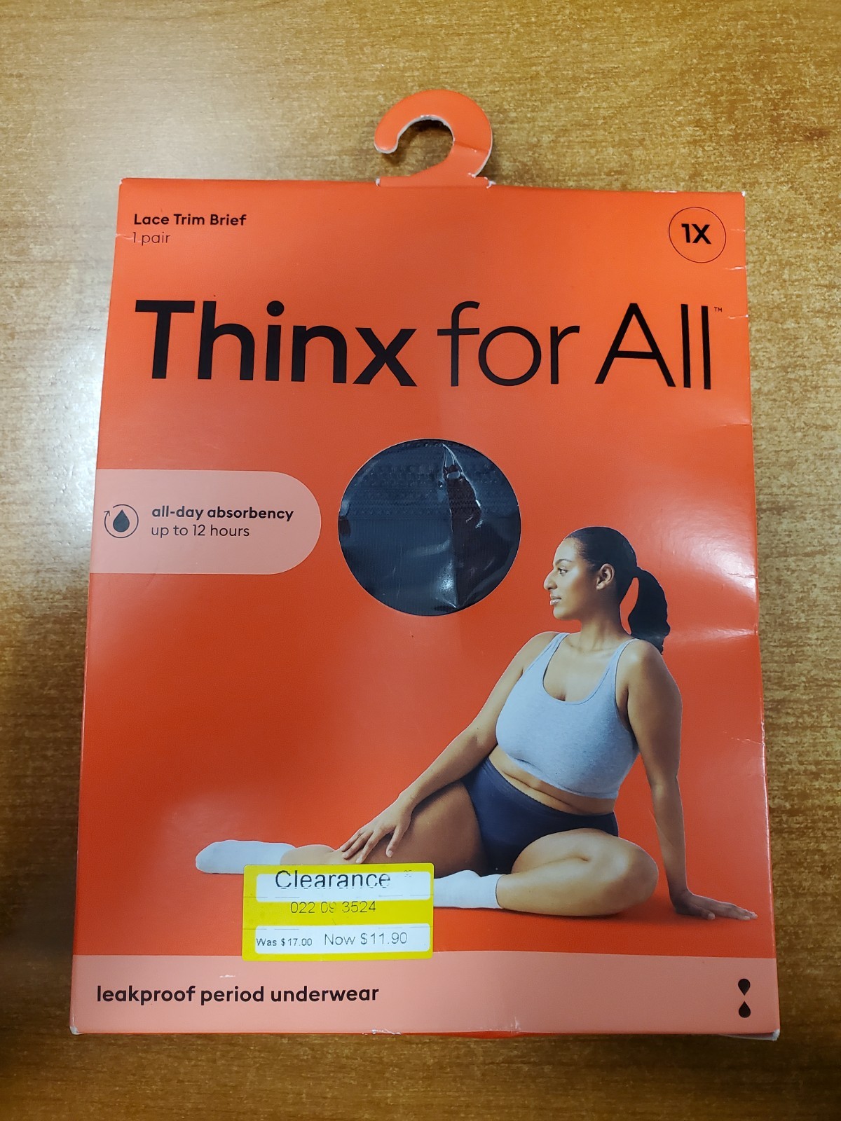 Thinx All Day Absorbency Period Underwear Lace Trim Black *Size 1X* (9096) E5D