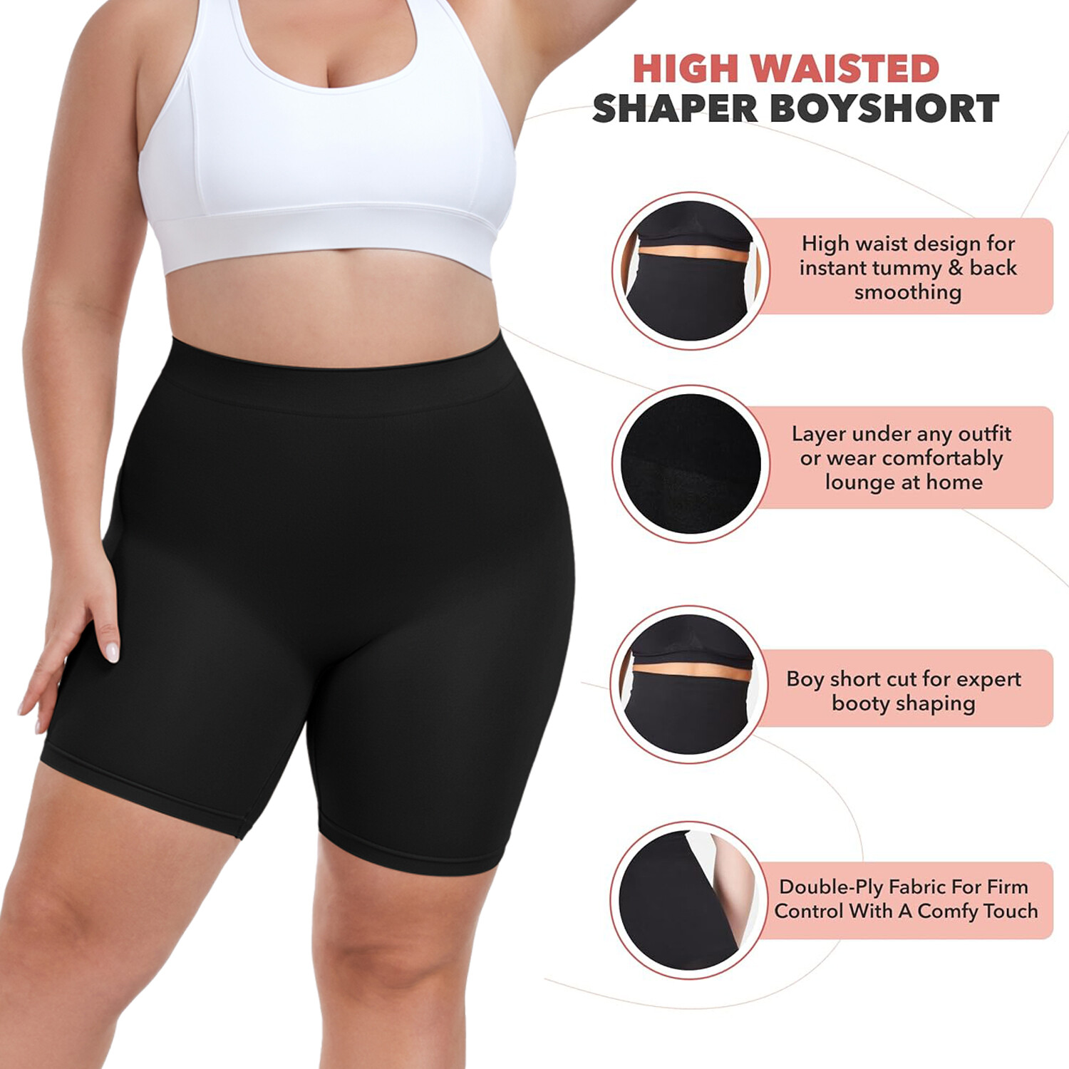 Plus Size Anti Chafing Slip Shorts for Women Under Dress Shaper Boyshort Panties