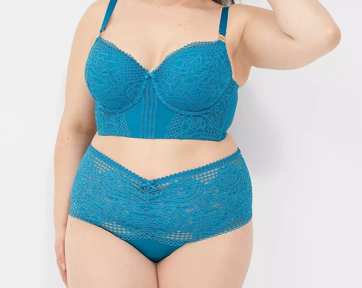 Lane Bryant CACIQUE Romantic Lace Thong SeXy Panties SEA BLUE PLUS Size 22/24 NW