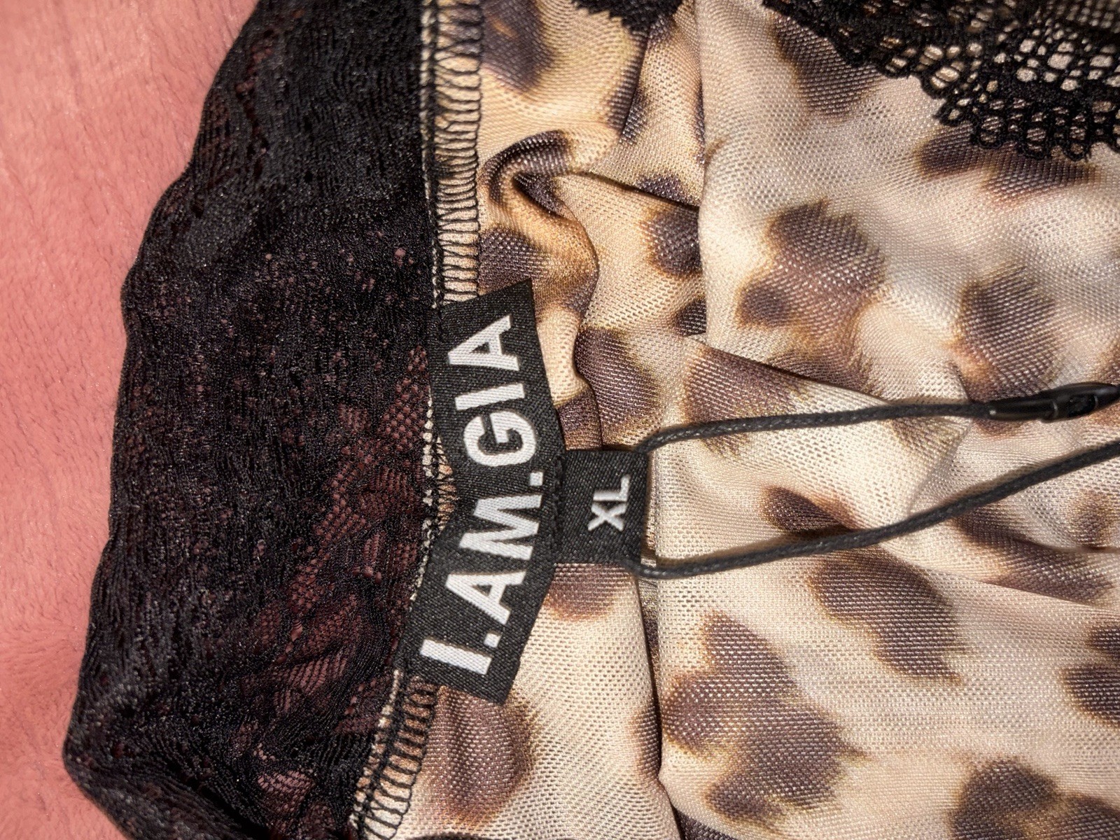 I.AM.GIA Women’s XL Leopard Print Brief Panties Beige/Black Lace Stretch