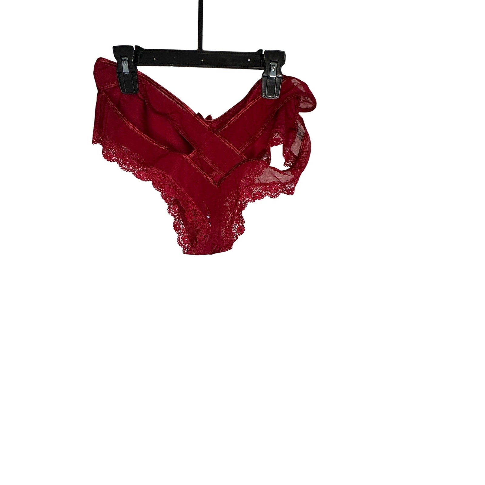 Sheer Lace Trim Cheeky Panty Red Bow Detail Bikini Bottoms