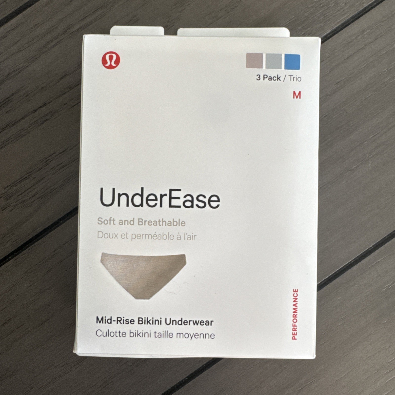 Lululemon UnderEase Mid-Rise Bikini Underwear 3 Pack, NEW, Size M