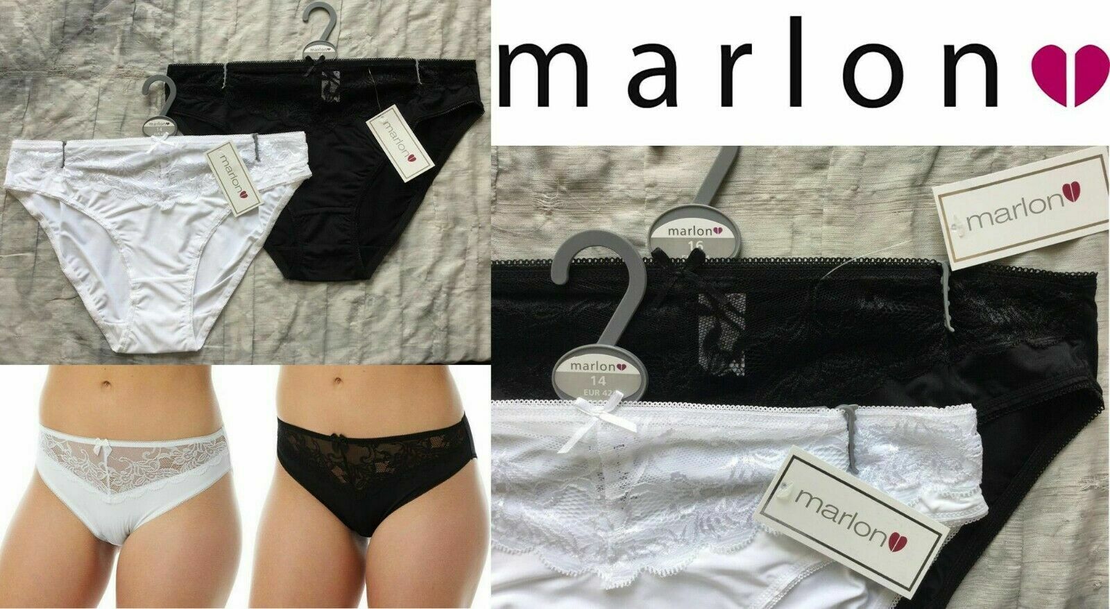 MARLON BLACK WHITE SILKY MICROFIBRE LACE FRONT BIKINI BRIEFS 8 – 18 BNWT