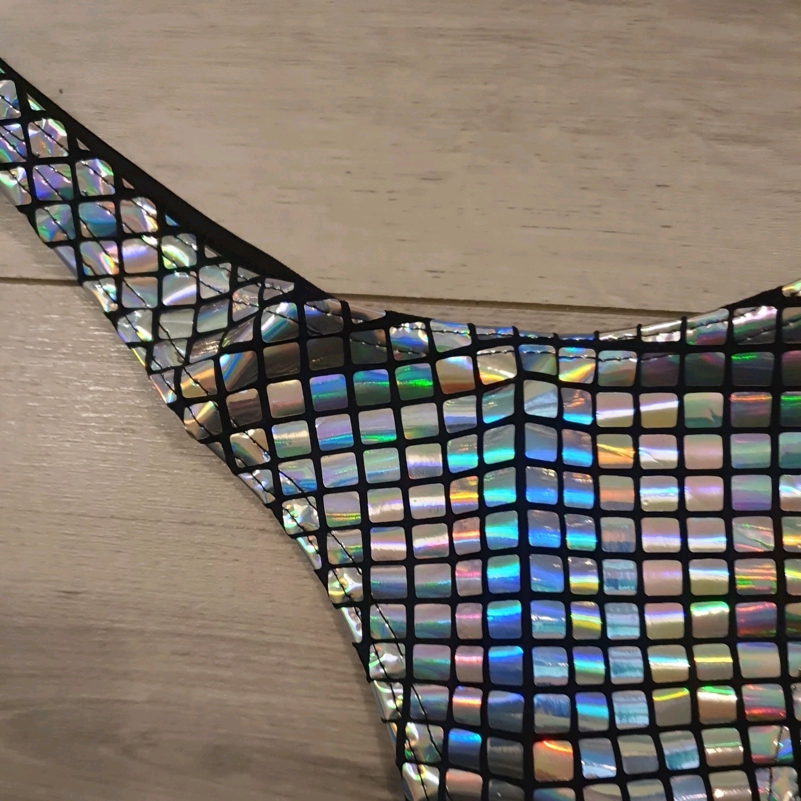 BNWOT Black & Silver PVC Holographic Squares High Cut Thong Size Large