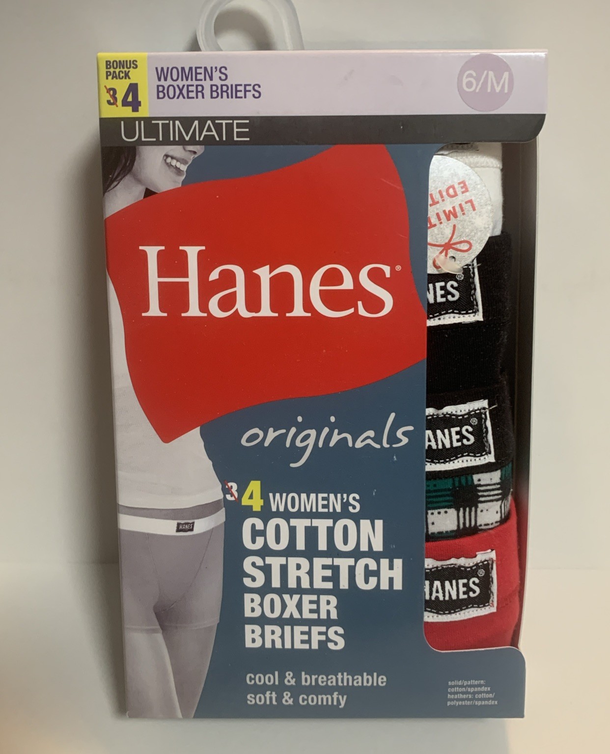 NWT Women’s Hanes Boxer Briefs 6/M (4) Limited edition