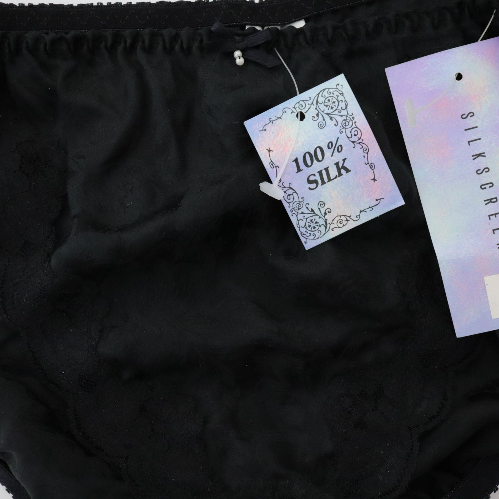 NEW Silkscreen TRUE VTG 90s 100% Silk Lace String Bikini Panty LARGE