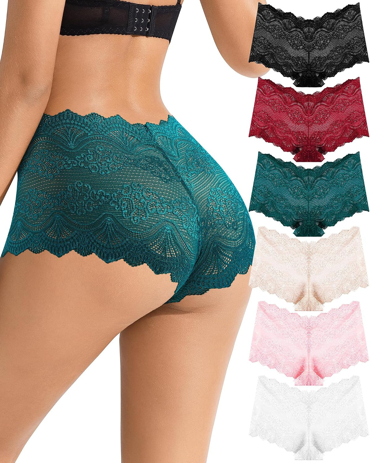Sexy Lace Womens Underwear High Waisted V Waist Panties Soft No Show Boyshorts L
