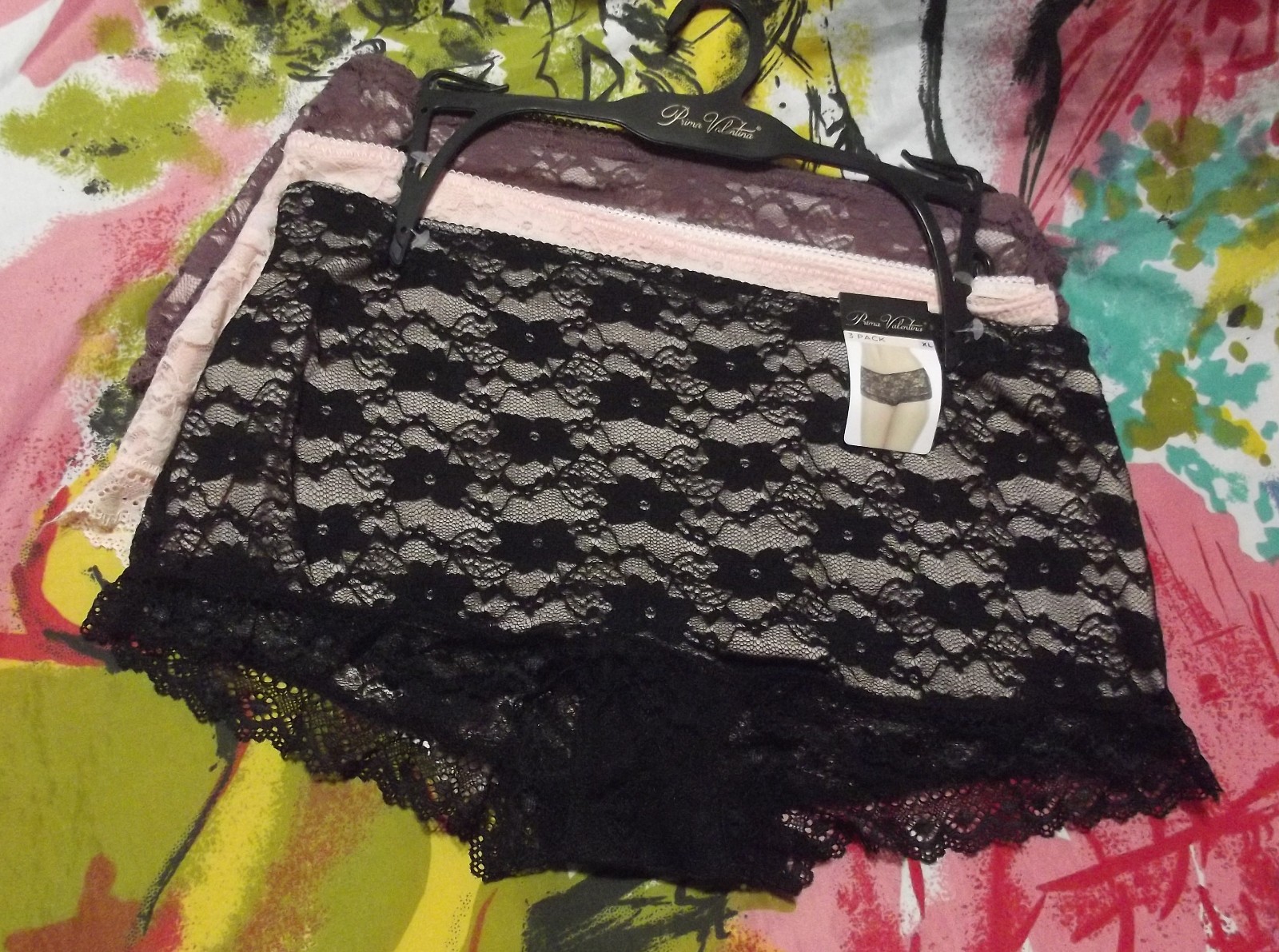 3 NEW PRIMA VALENTINA 848388 BK/PK/BWN ALL LACE BOYSHORT PANTIES XL