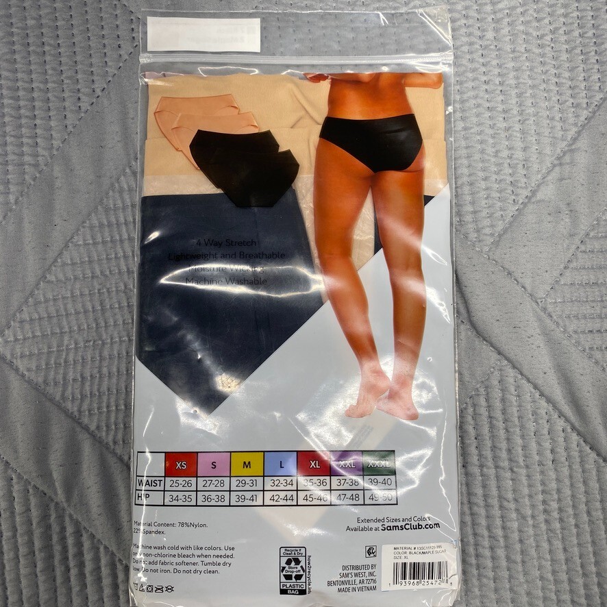 Member’s Mark Ladies 4 Pack Hipster Underwear Size XL Black & Maple Sugar
