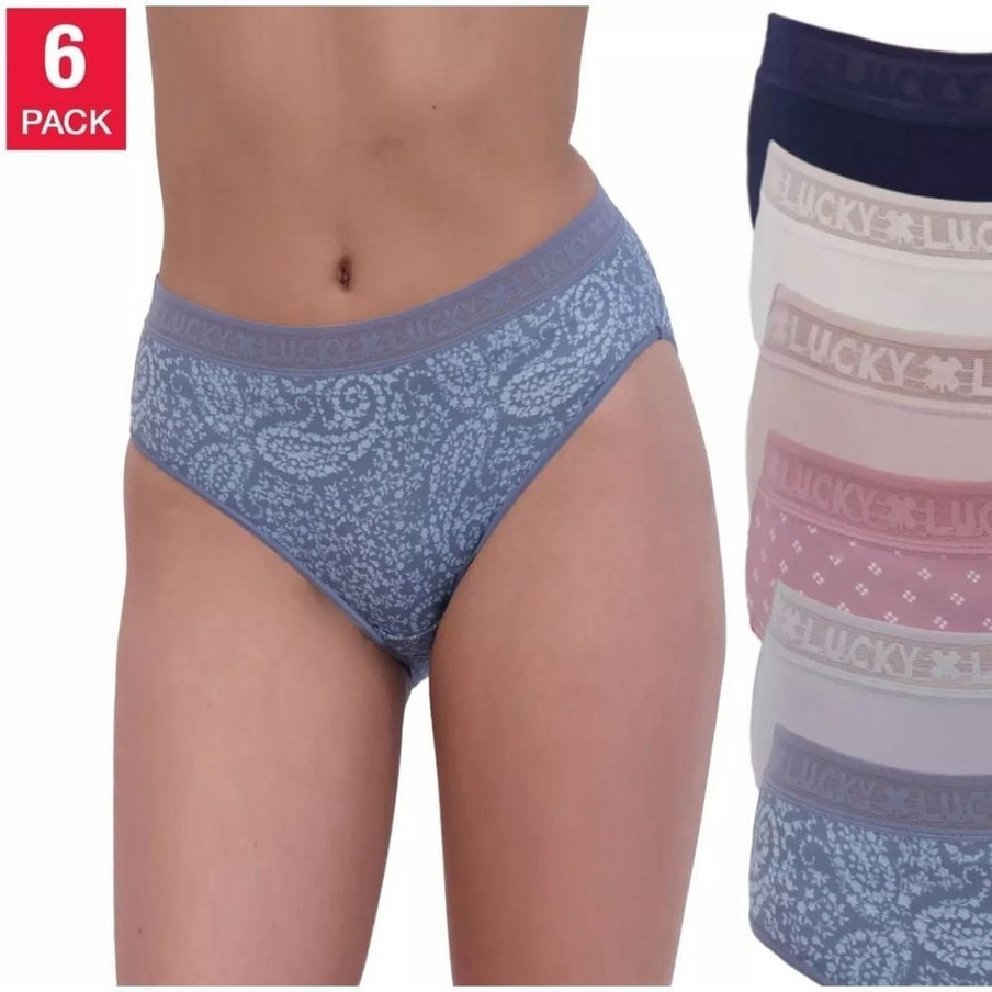 Lucky Brand Womens Medium 6 Pack Hi Cut Full Back Panties Underwear – Blue Mauve