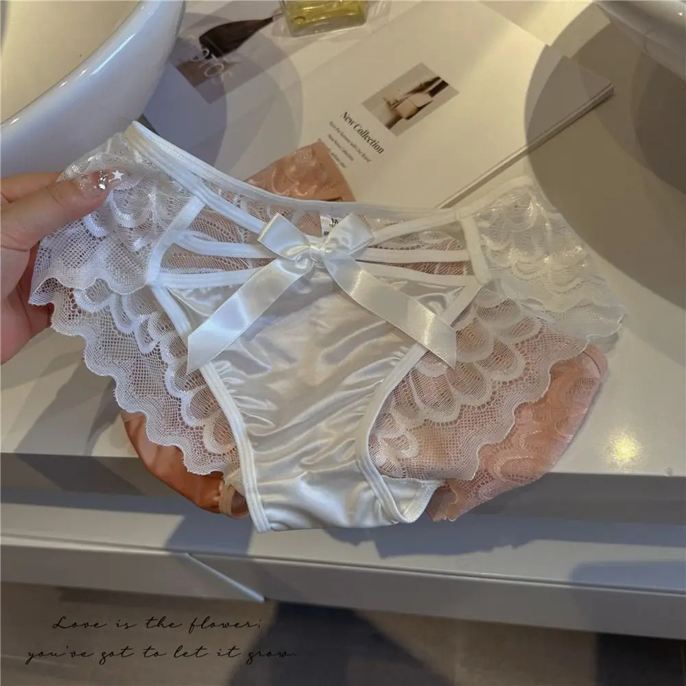 Traceless Women Panties Sexy Ice Silk Breathable Underpants Lace Antibacterial