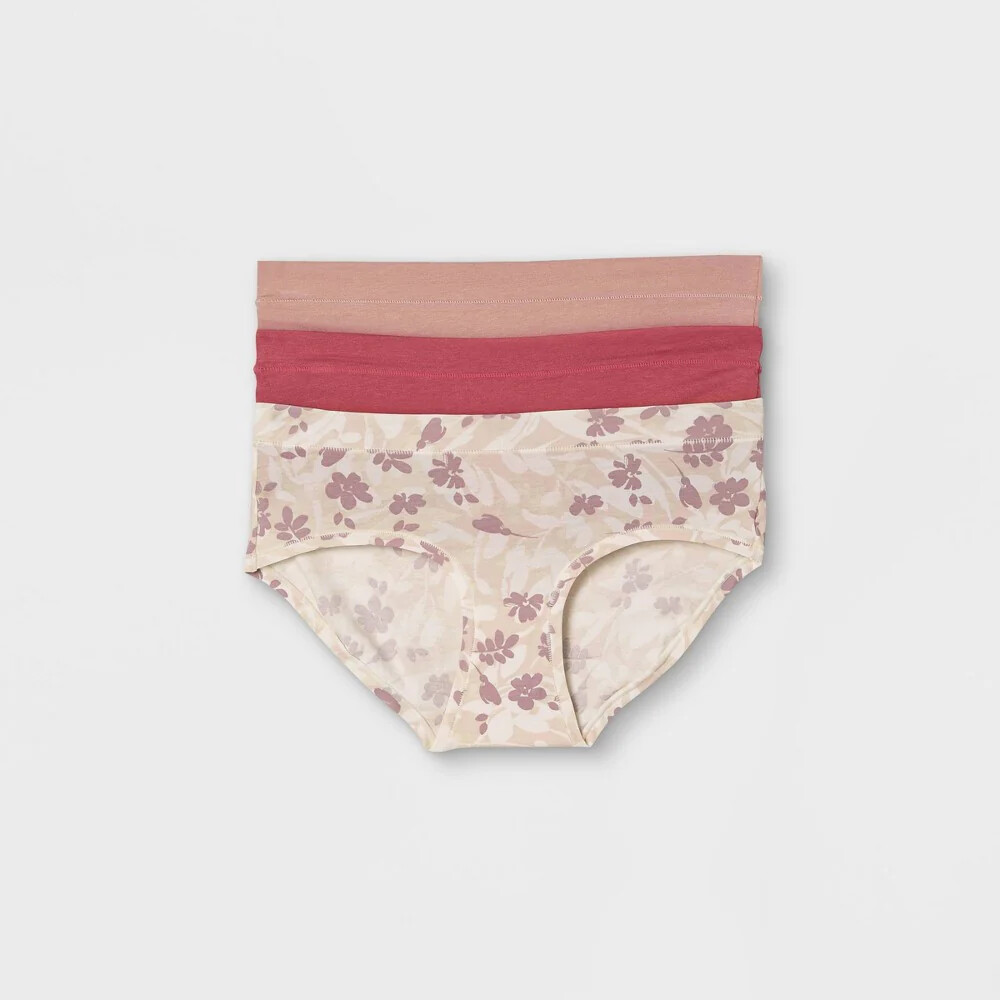 Auden Hipster Underwear Womens XS 3 Pack Floral Red Brown Cotton Modal A1020