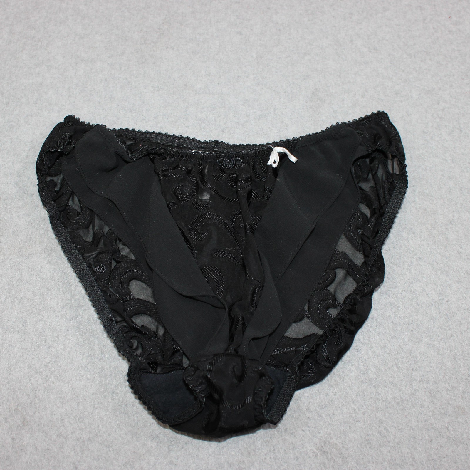 Vintage Olga Oscar De La Renta Panties Women Medium 7 Black Lace Brief 80s x 2