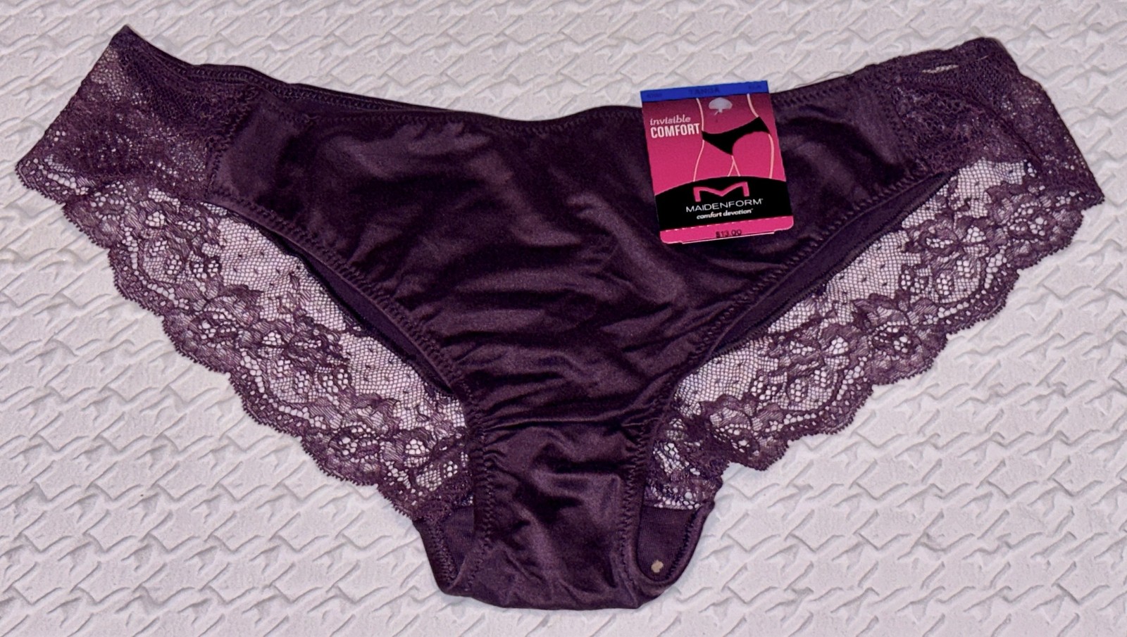 MAIDENFORM Comfort Devotion Lace Trim Quartz Purple Tanga Panty Womens L 7 XL 8