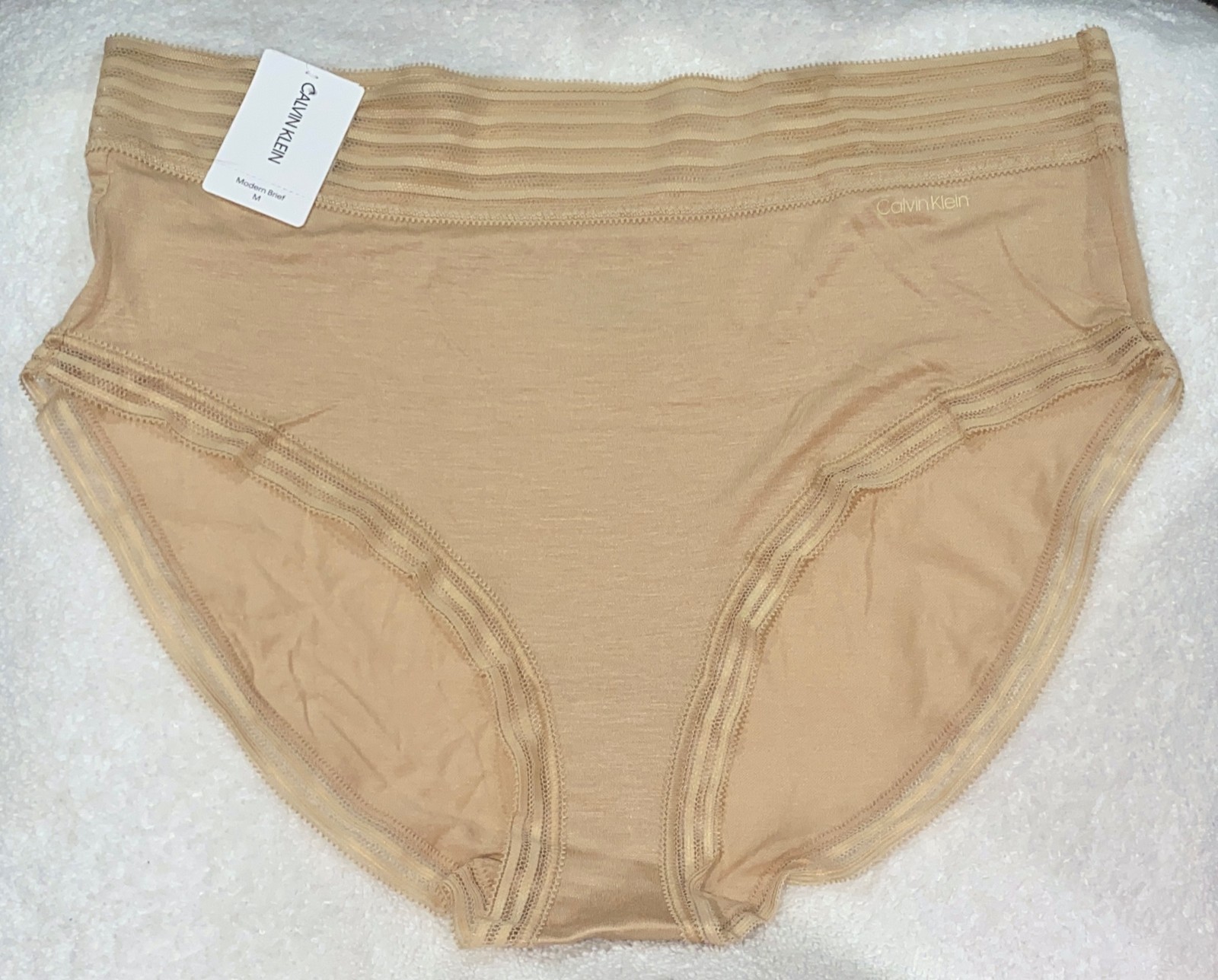 CALVIN KLEIN Striped Waistband Soft Nude Modern Brief Panty Womens XS S M L XL