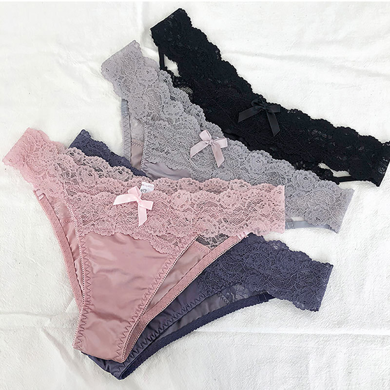 1/4 Pack Lot Women’s Sexy Satin Panties Lace Thong G-string Underwear Lingeries
