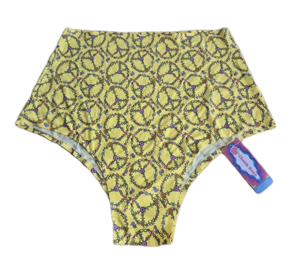 Cheek Boss Panty Womens 2XL High Waist Cheeky Underwear Yellow Peace Panties New